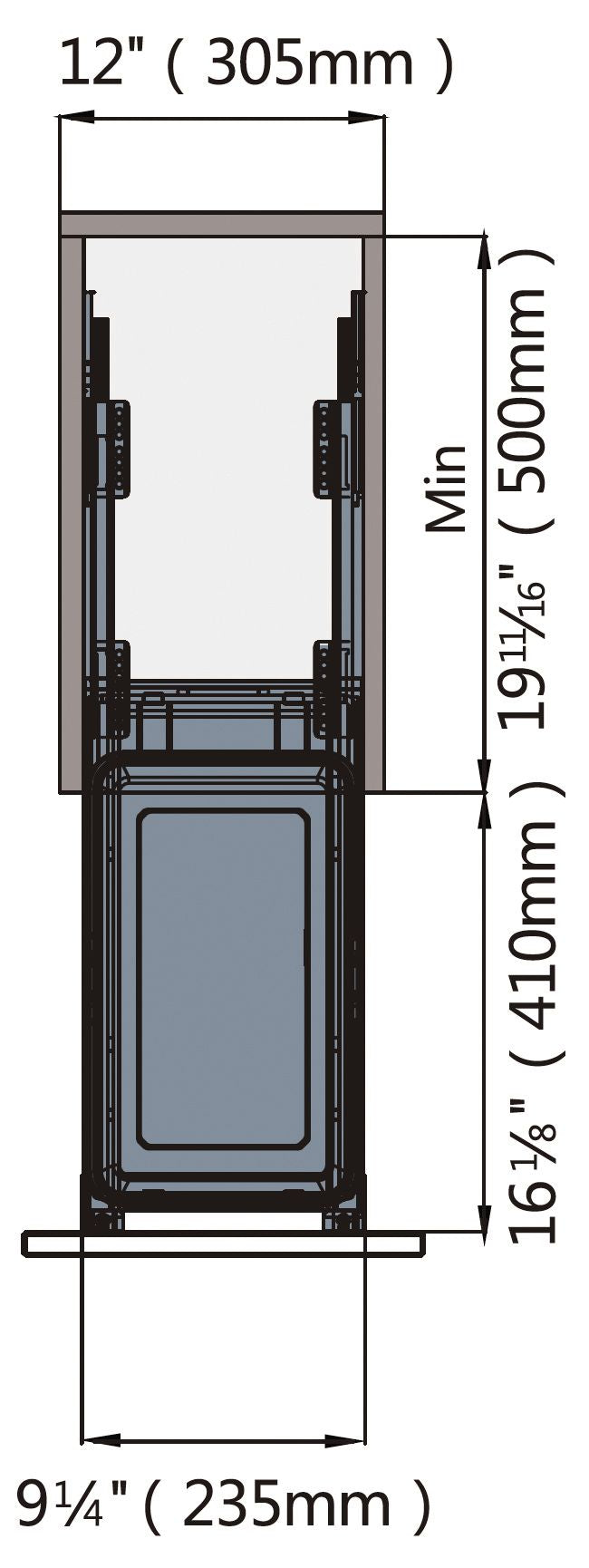Single Waste Bin 1X28L Soft Close Gray (9 1/4 X 18 1/8 X 19 7/10)