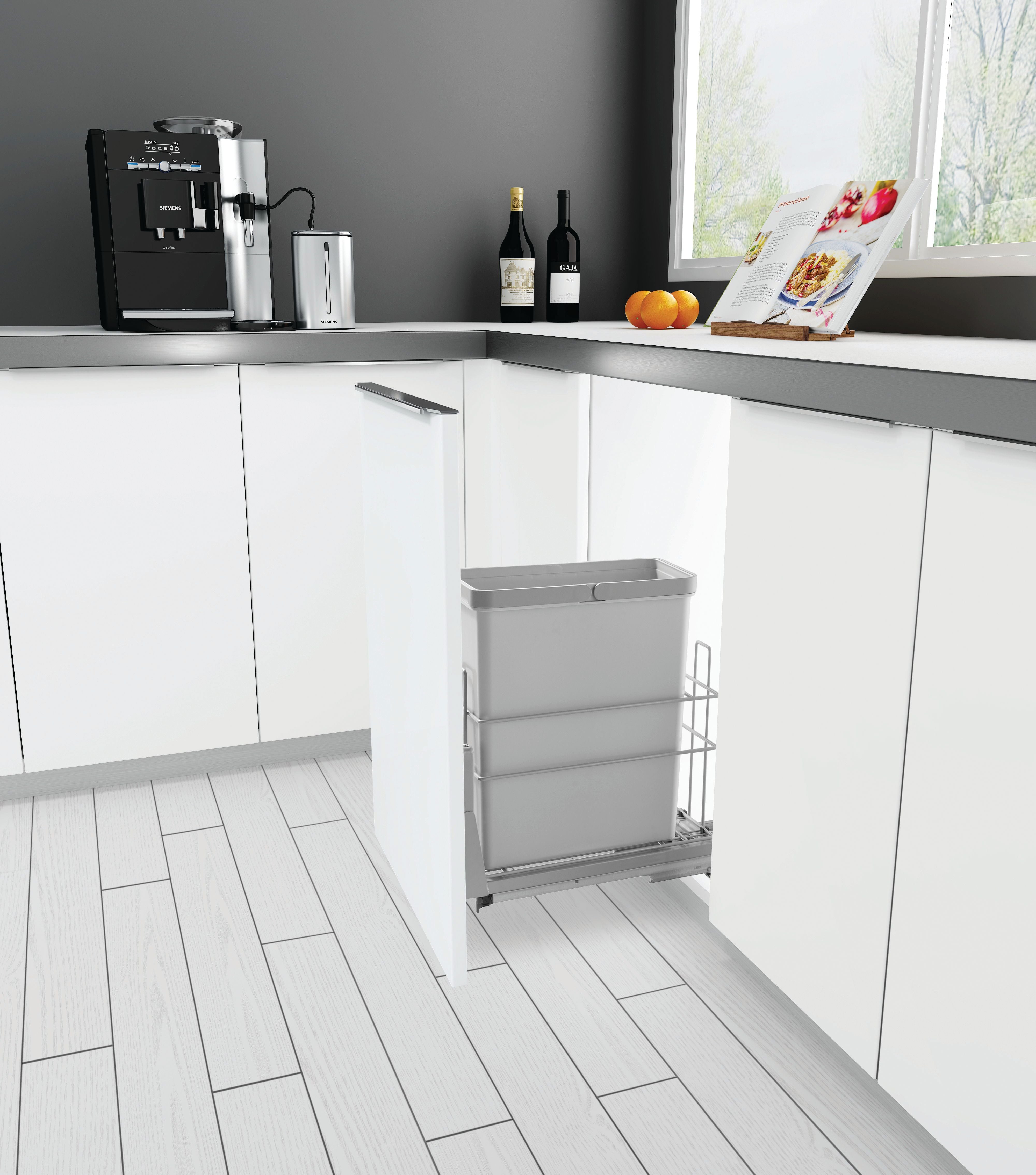 Single Waste Bin 1X28L Soft Close Gray (9 1/4 X 18 1/8 X 19 7/10)