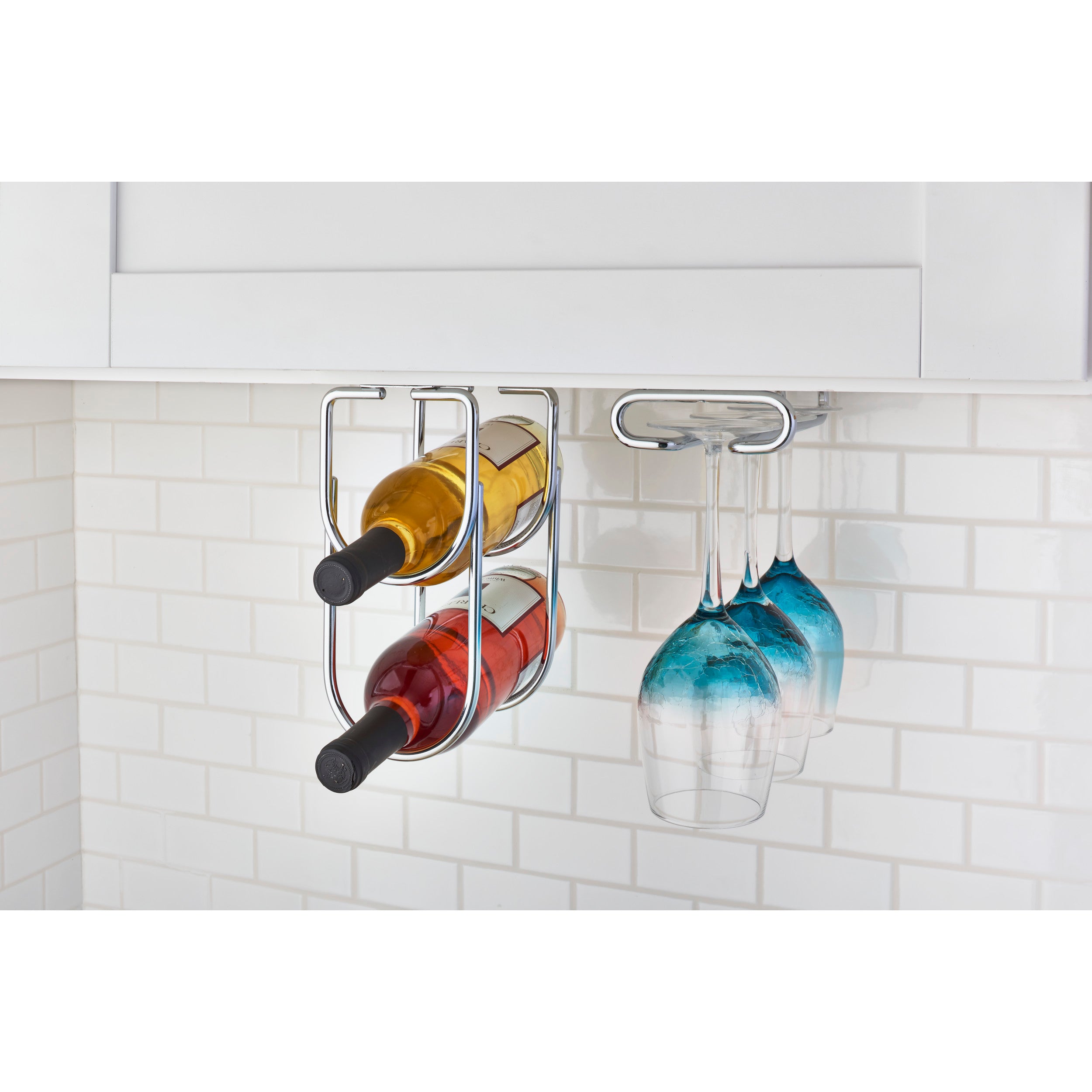 Chrome Under Cabinet Double Wine Bottle Holder Chrome  4.25 in (108 mm) W x 9 in (229 mm) D x 9 in (229 mm) H