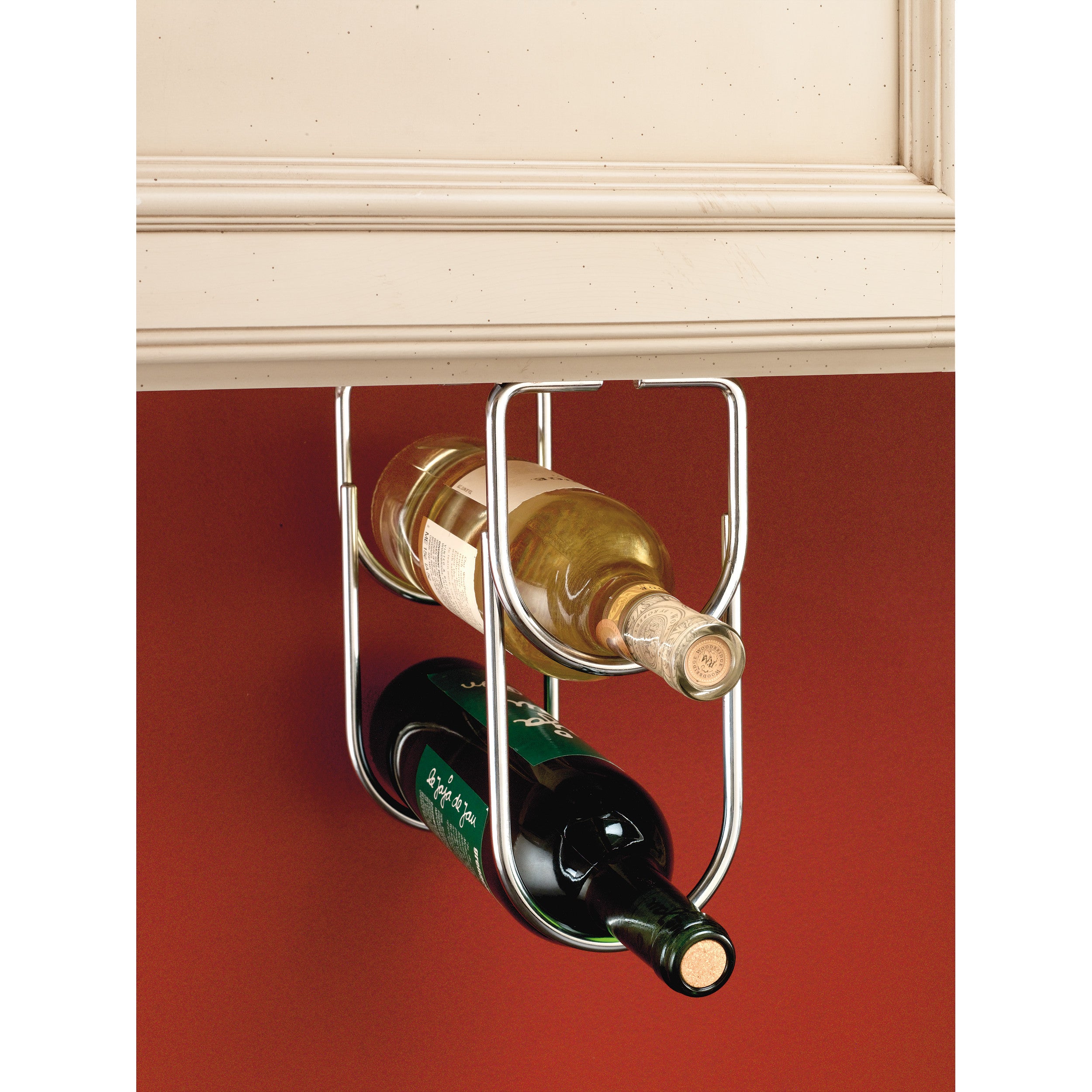 Chrome Under Cabinet Double Wine Bottle Holder Chrome  4.25 in (108 mm) W x 9 in (229 mm) D x 9 in (229 mm) H