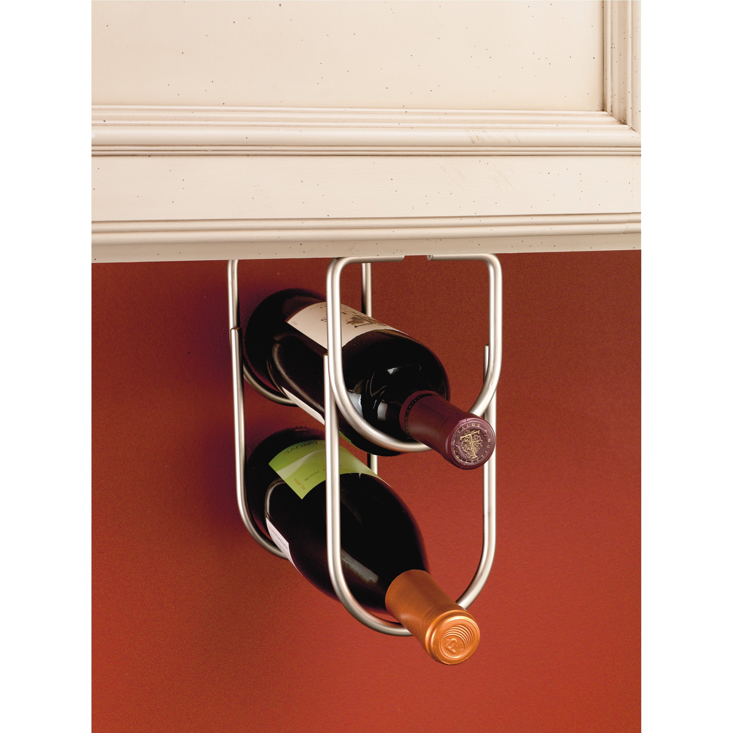 Satin Nickel Under Cabinet Double Wine Bottle Holder Satin Nickel  4.25 in (108 mm) W x 9 in (229 mm) D x 9 in (229 mm) H