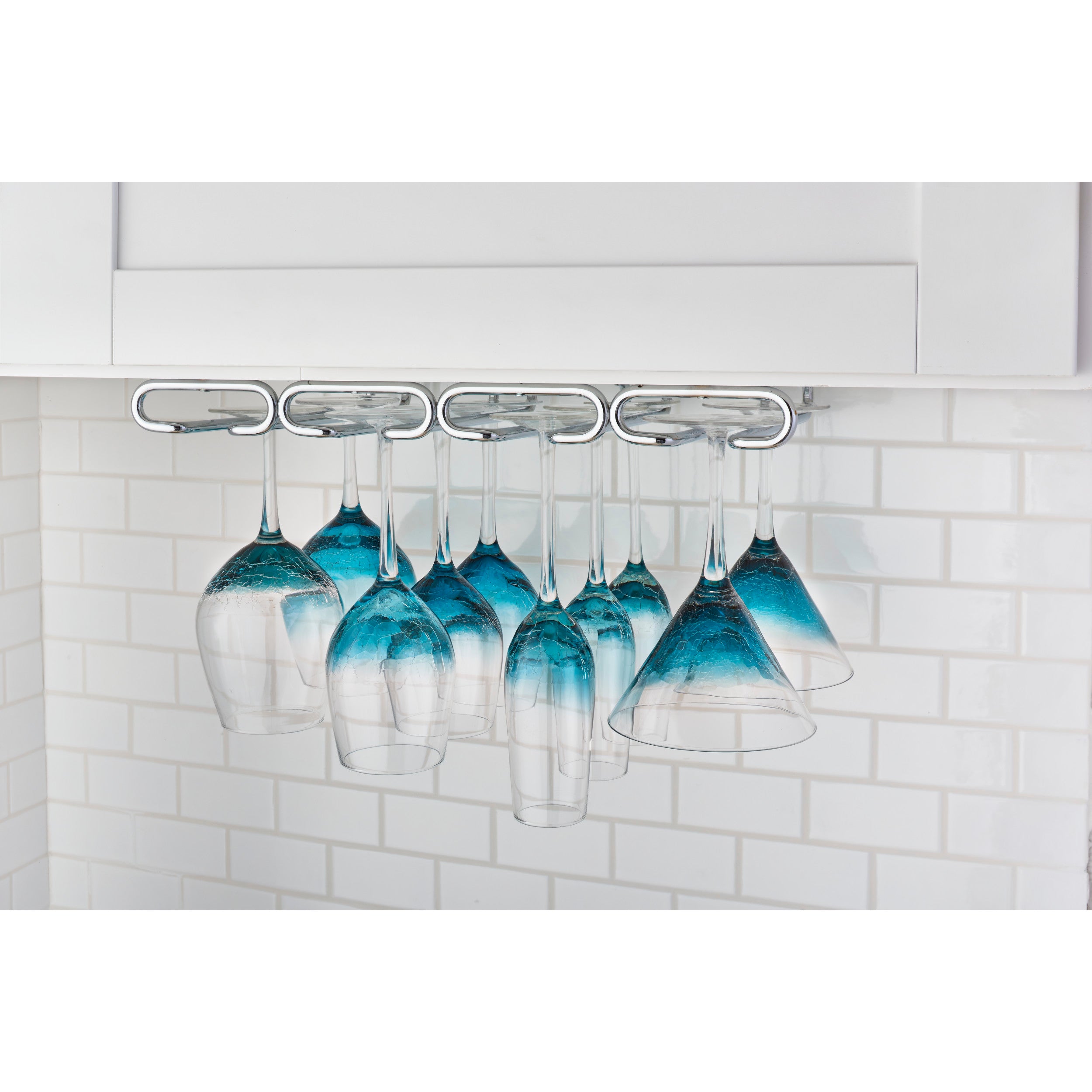 11 in Chrome Under Cab Quad Stemware Holder Chrome  17 in (432 mm) W x 11 in (279 mm) D x 1.5 in (38 mm) H