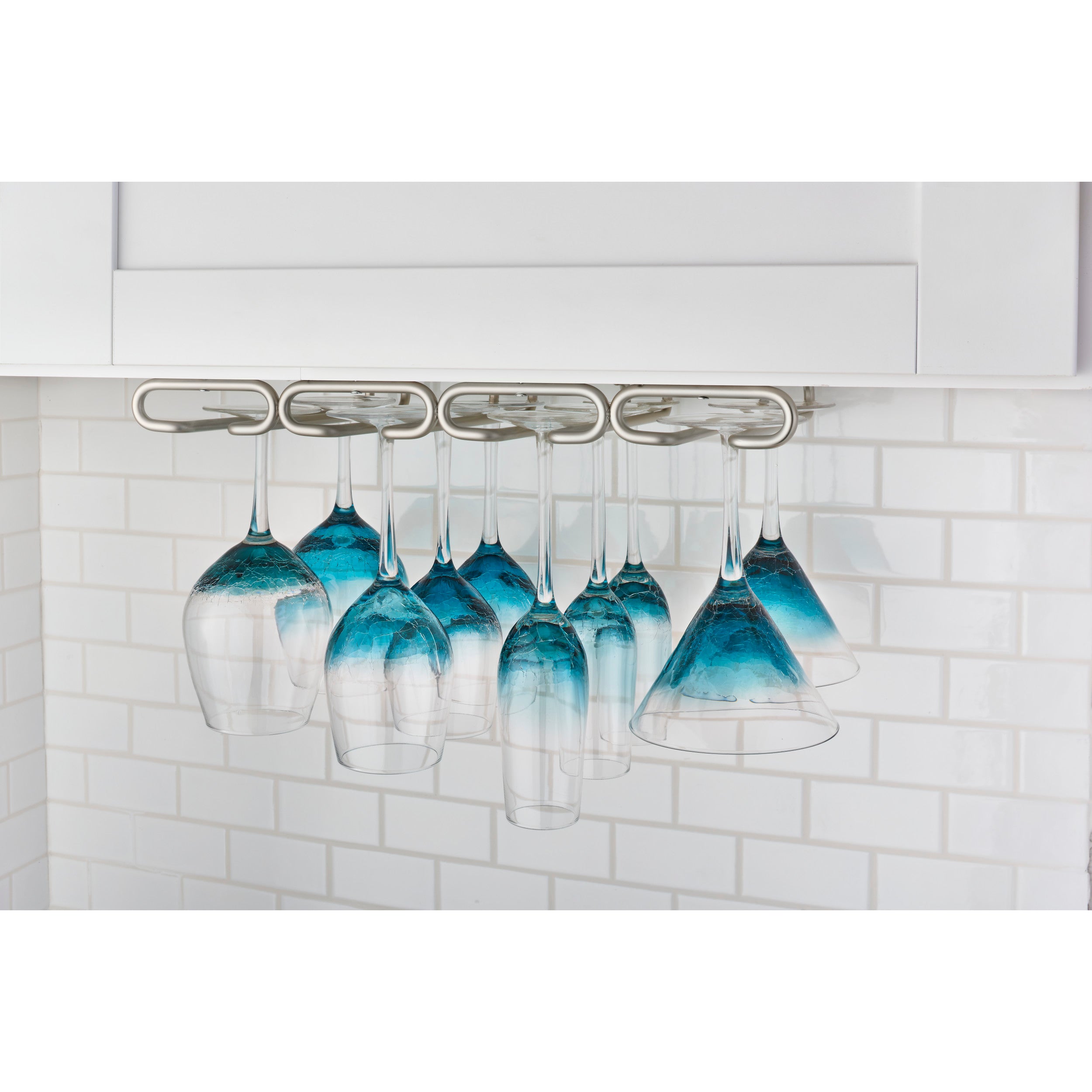 11 in Satin Nickel Under Cab Quad Stemware Holder Satin Nickel  17 in (432 mm) W x 11 in (279 mm) D x 1.5 in (38 mm) H