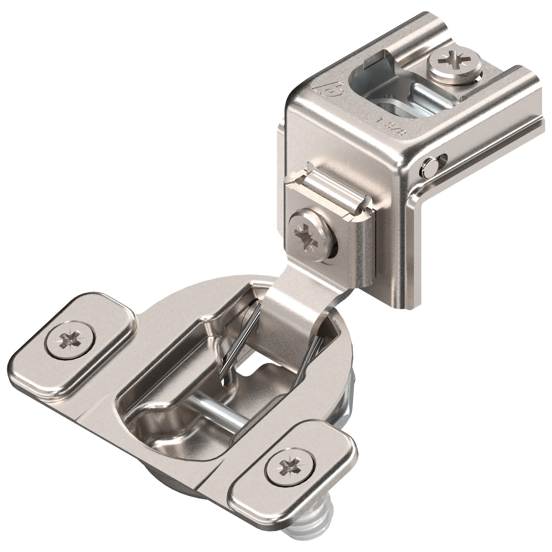 COMPACT hinge 1-3/8", 107°, with spring, mounting plate: screws, hinge cup: press-in