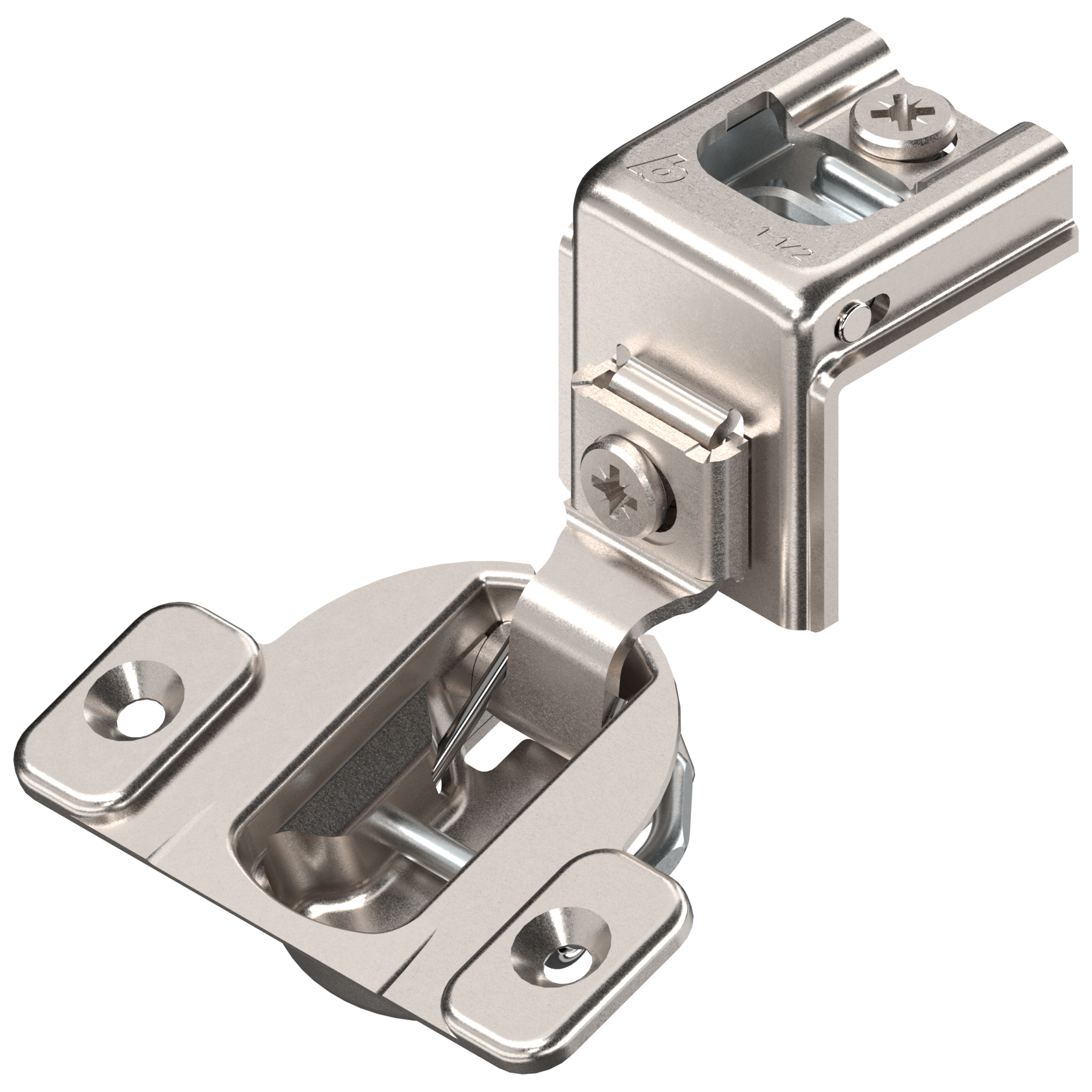 COMPACT hinge 1-1/2", 110°, with spring, mounting plate: screws, hinge cup: screw-on