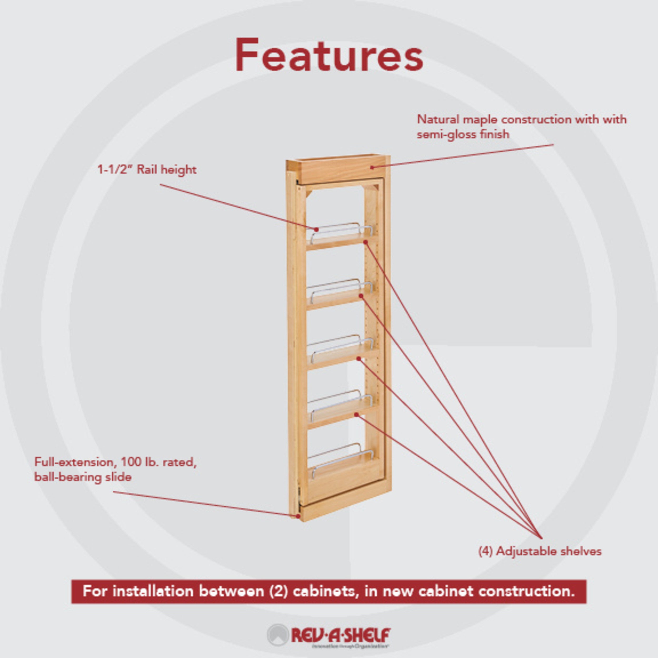 3 in. W x 36 in. H Pull-Out Between Cabinet Wall Filler Natural  3 in (76 mm) W x 11.13 in (283 mm) D x 36 in (914 mm) H