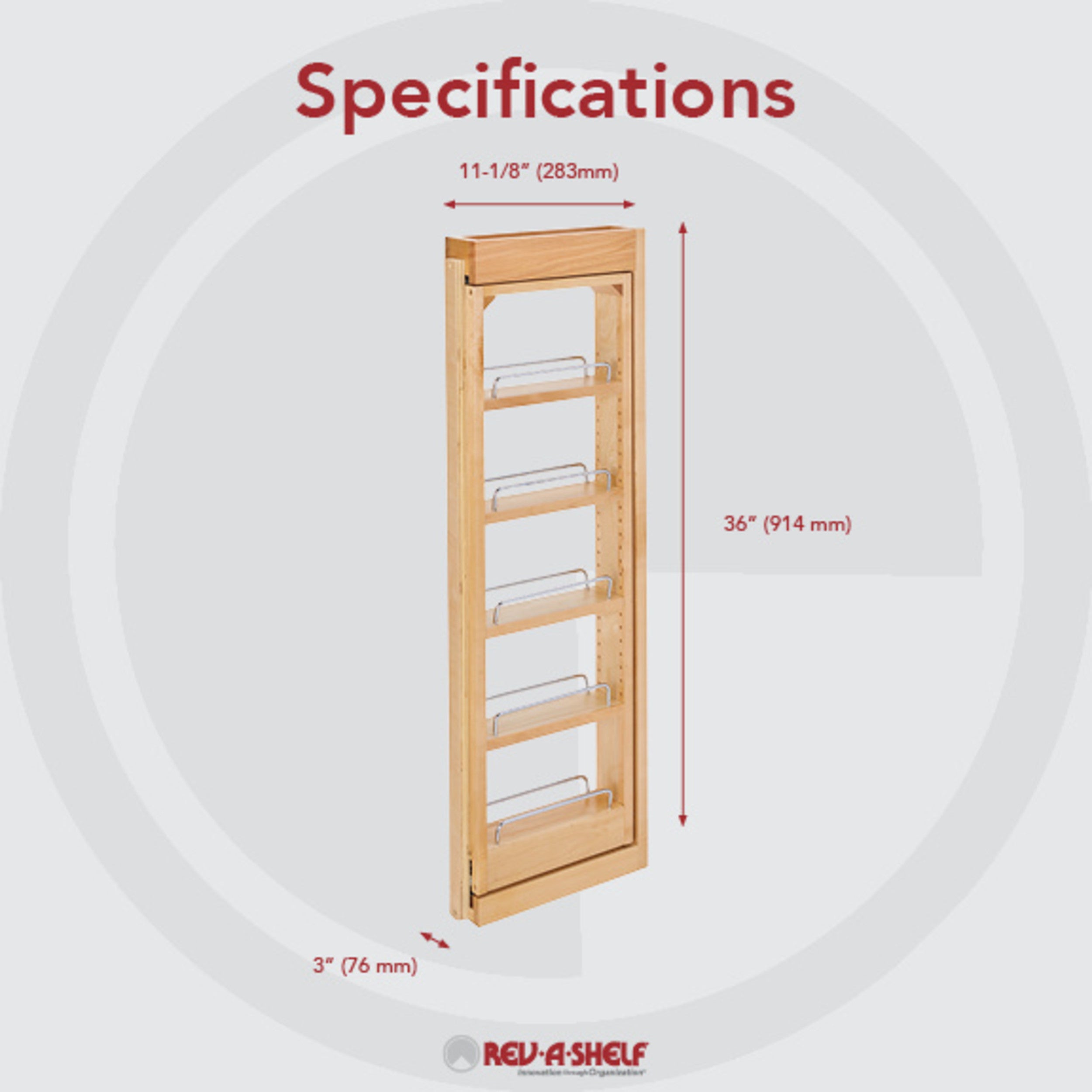 3 in. W x 36 in. H Pull-Out Between Cabinet Wall Filler Natural  3 in (76 mm) W x 11.13 in (283 mm) D x 36 in (914 mm) H
