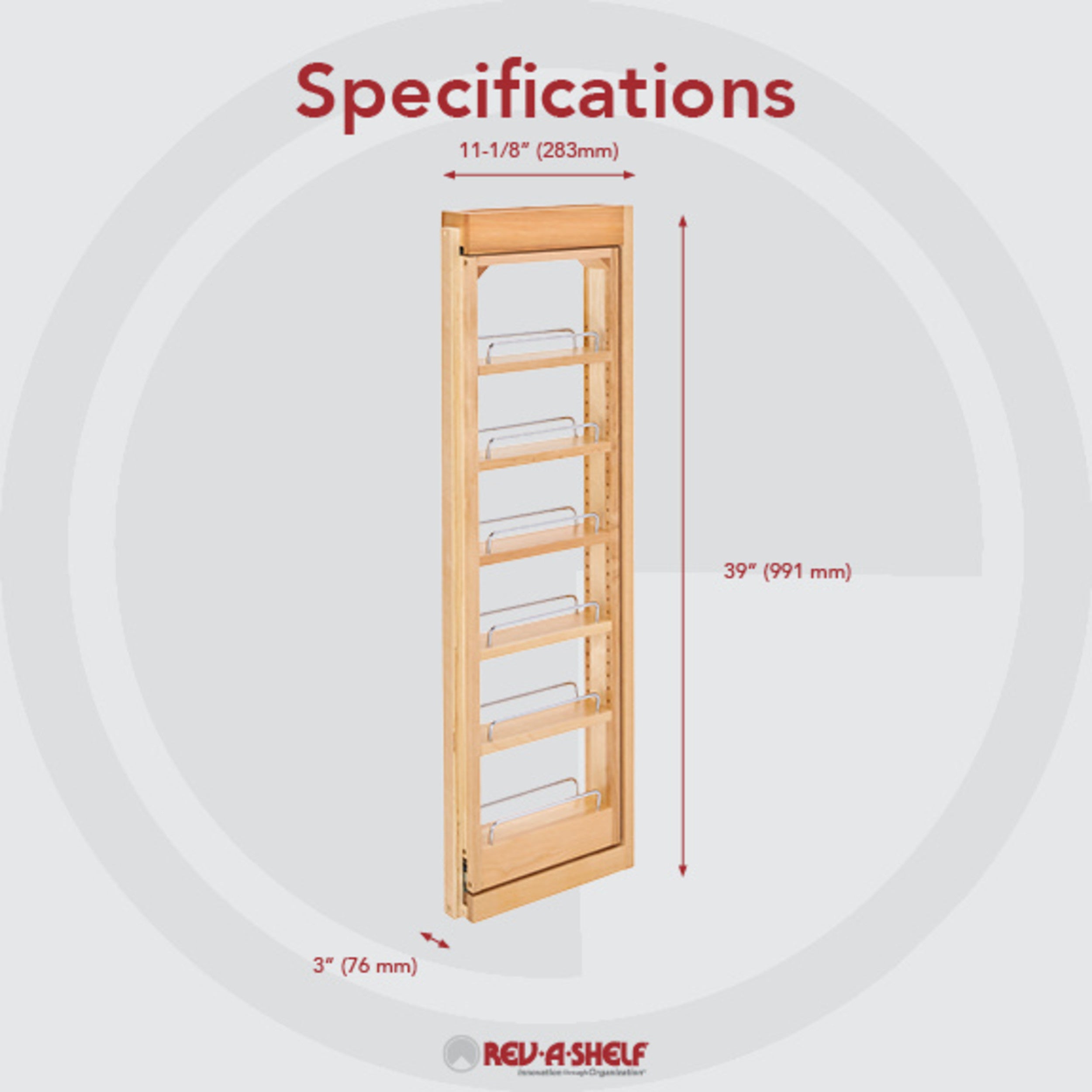 3 in. W x 39 in. H Pull-Out Between Cabinet Wall Filler Natural  3 in (76 mm) W x 11.13 in (283 mm) D x 39 in (991 mm) H