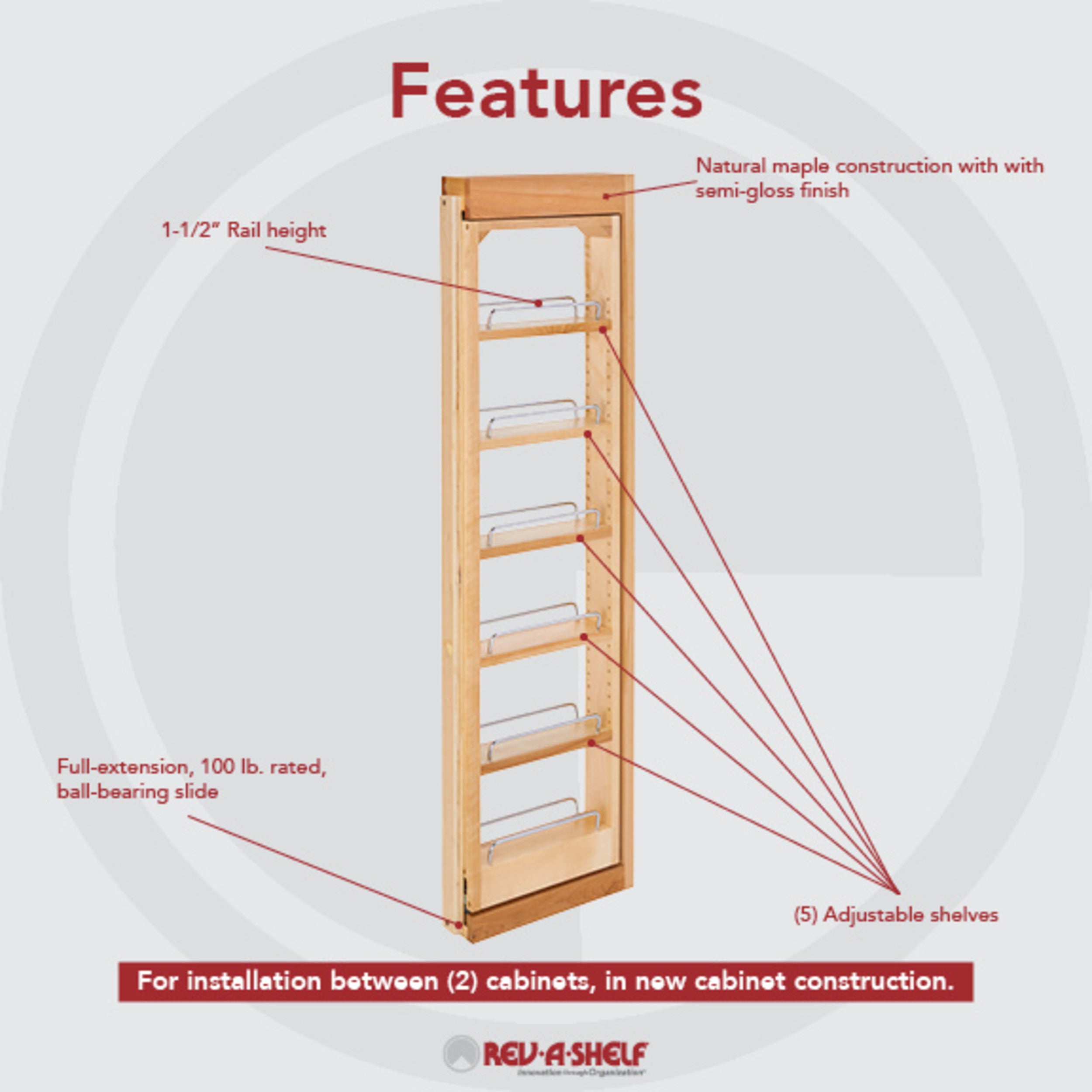 3 in. W x 42 in. H Pull-Out Between Cabinet Wall Filler Natural  3 in (76 mm) W x 11.13 in (283 mm) D x 42 in (1067 mm) H