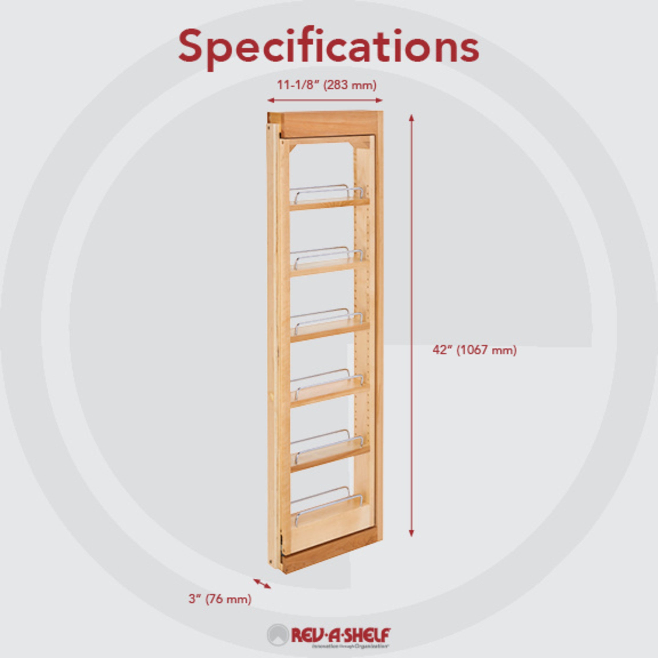 3 in. W x 42 in. H Pull-Out Between Cabinet Wall Filler Natural  3 in (76 mm) W x 11.13 in (283 mm) D x 42 in (1067 mm) H