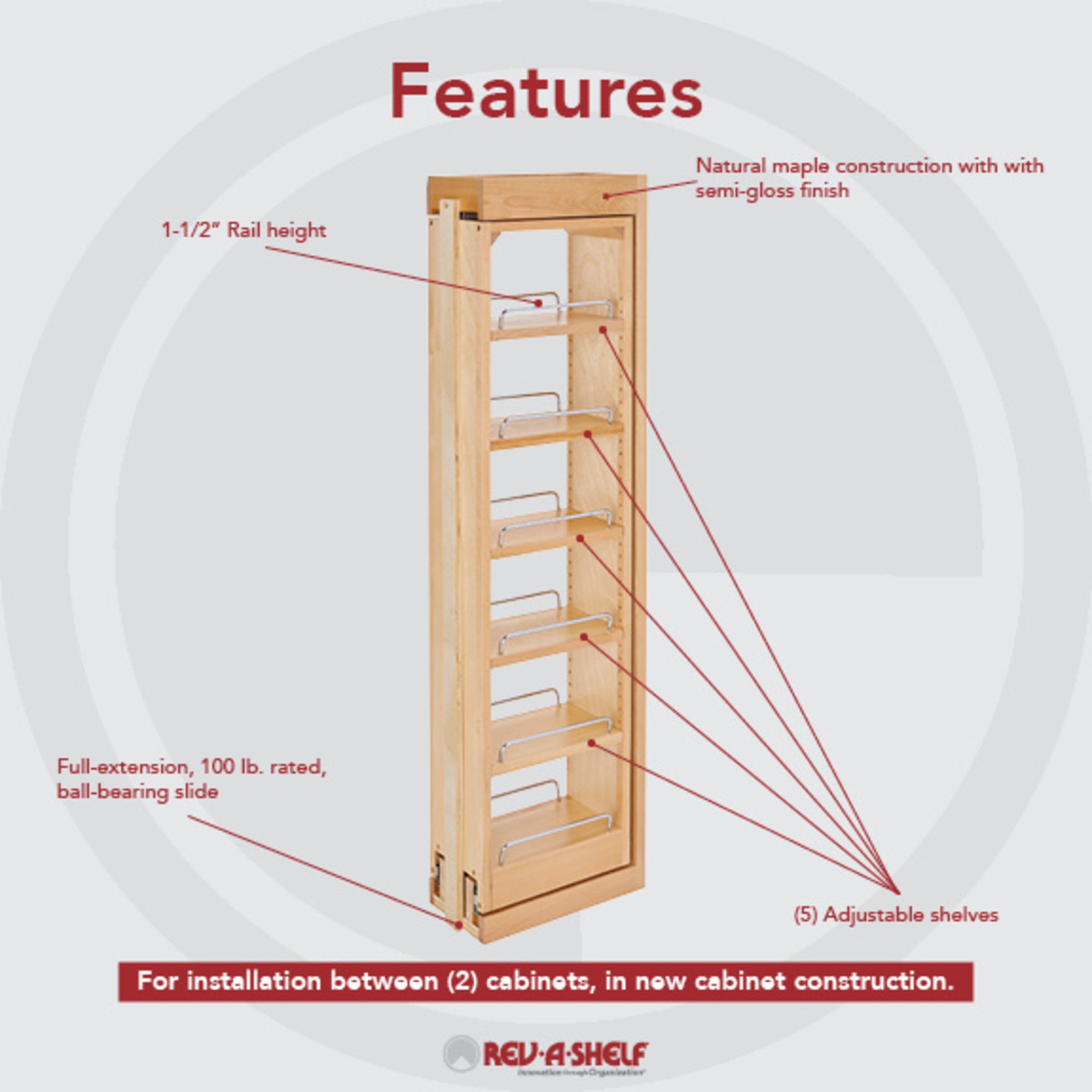 6 in. W x 42 in. H Pull-Out Between Cabinet Wall Filler Natural  6 in (152 mm) W x 11.13 in (283 mm) D x 42 in (1067 mm) H