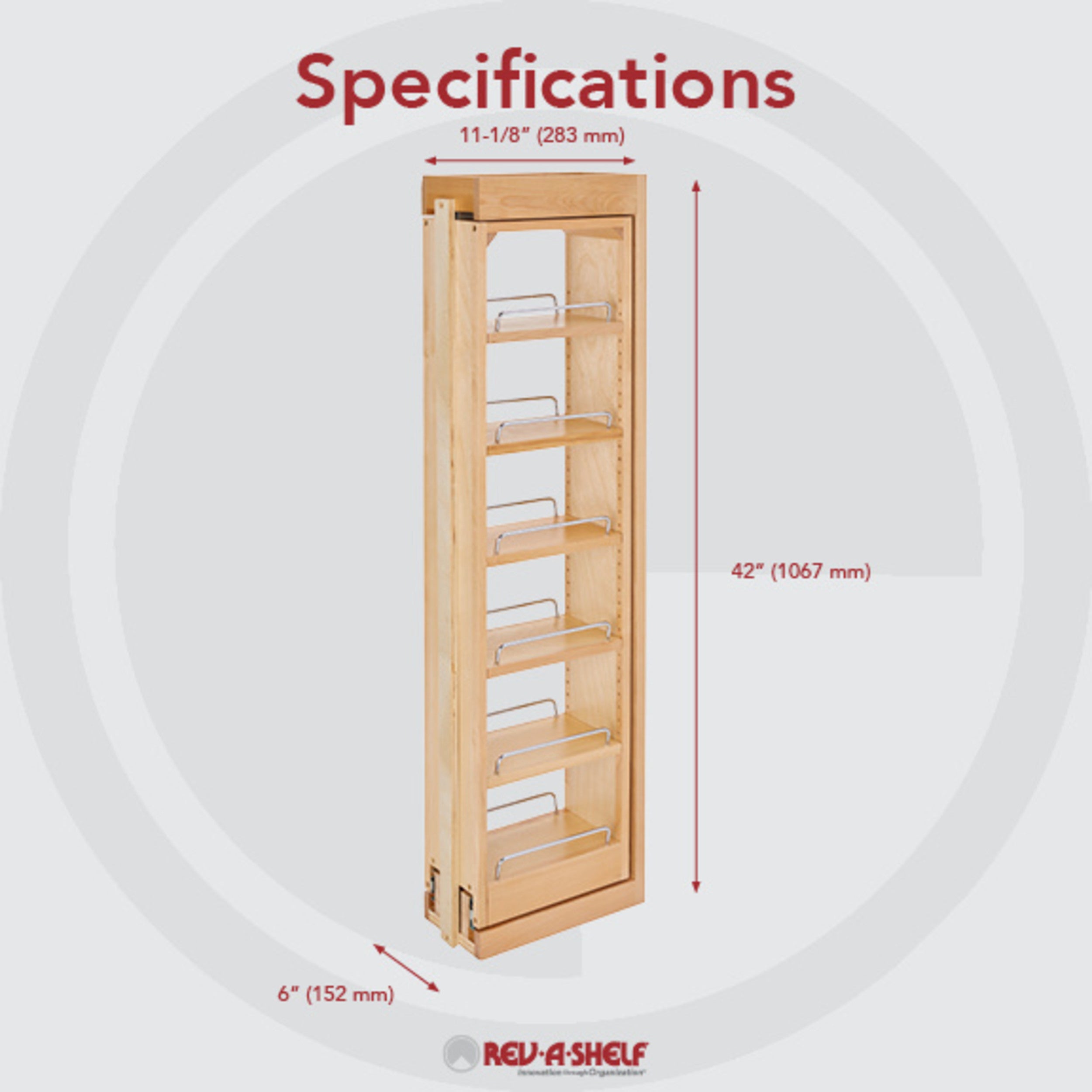6 in. W x 42 in. H Pull-Out Between Cabinet Wall Filler Natural  6 in (152 mm) W x 11.13 in (283 mm) D x 42 in (1067 mm) H
