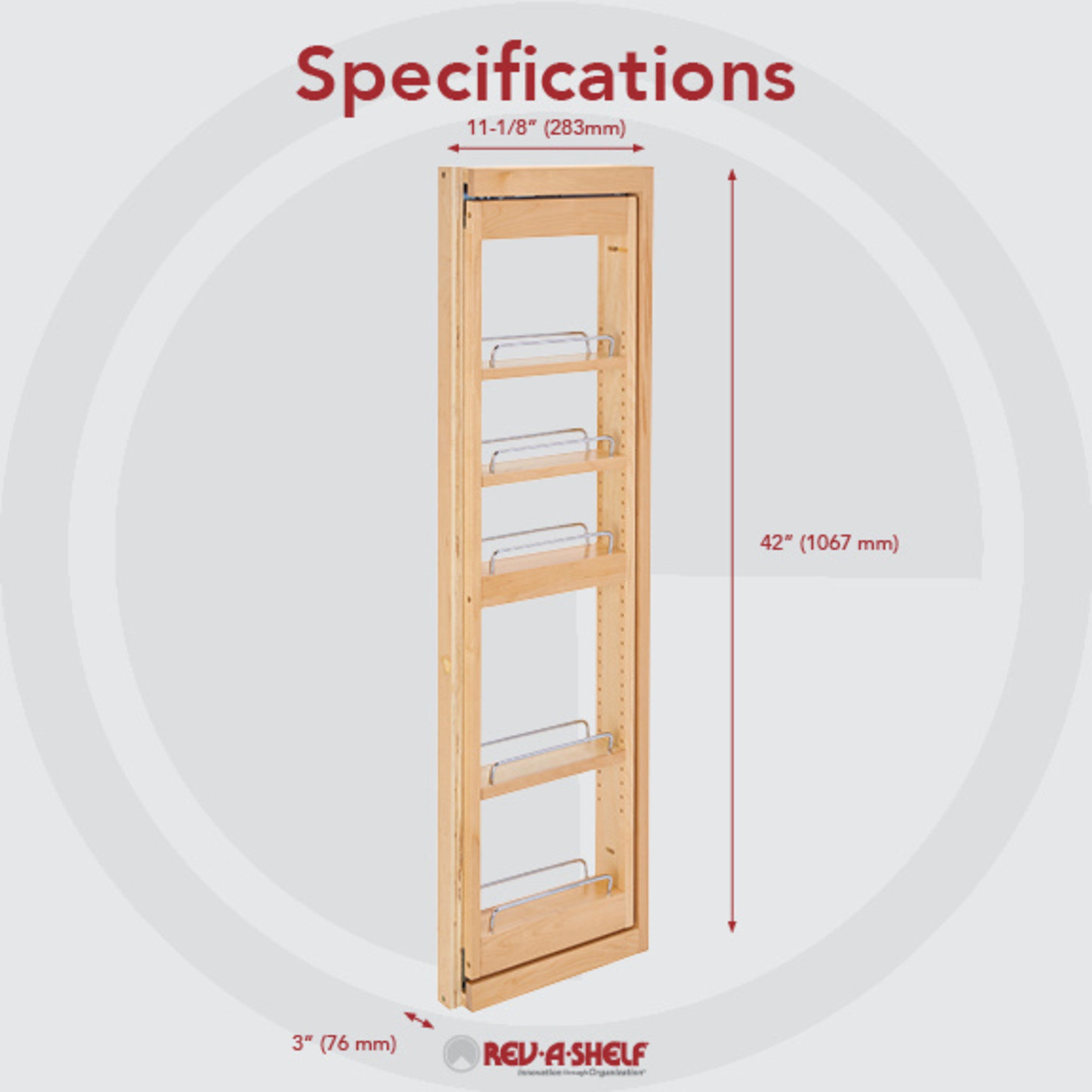 3 in. W x 42 in. H Pull-Out Between Cabinet Wall Filler w/Soft-Close Natural  3 in (76 mm) W x 11.13 in (283 mm) D x 42 in (1067 mm) H