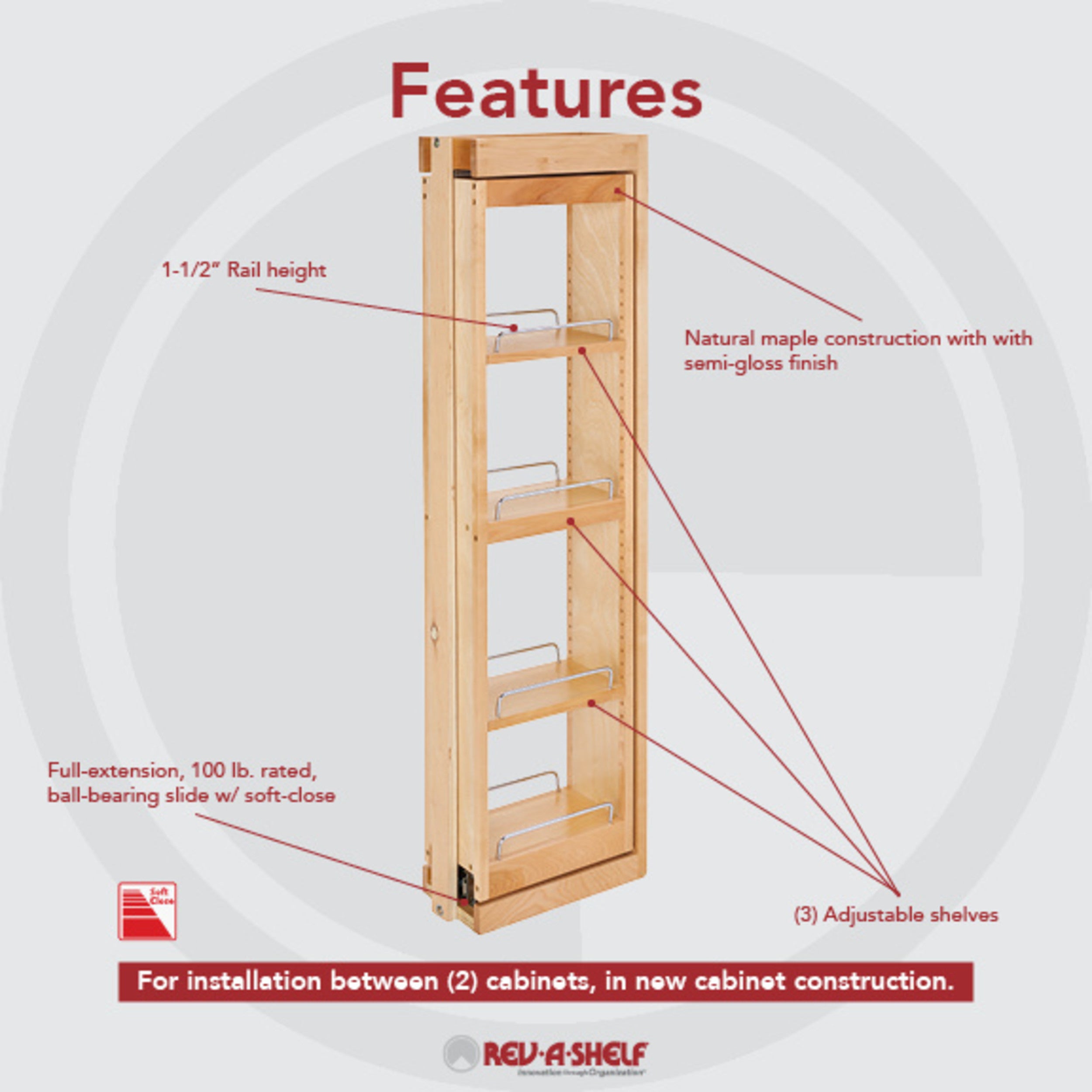 6 in. W x 42 in. H Pull-Out Between Cabinet Wall Filler w/Soft-Close Natural  6 in (152 mm) W x 11.13 in (283 mm) D x 42 in (1067 mm) H
