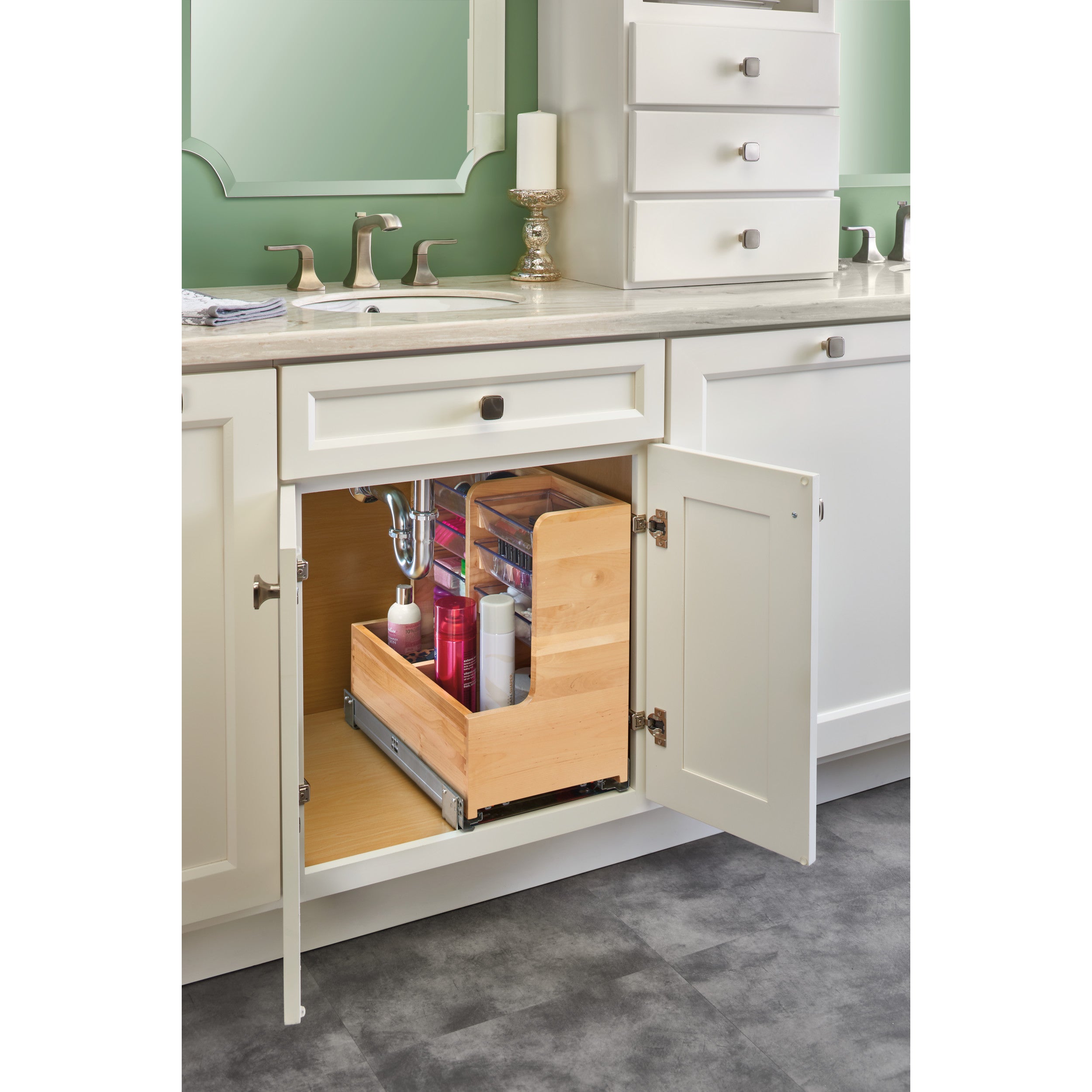 24 in Wood Vanity Sink Base Storage Organizer Natural  8.75 in (222 mm) W x 18.75 in (476 mm) D x 18.87 in (479 mm) H