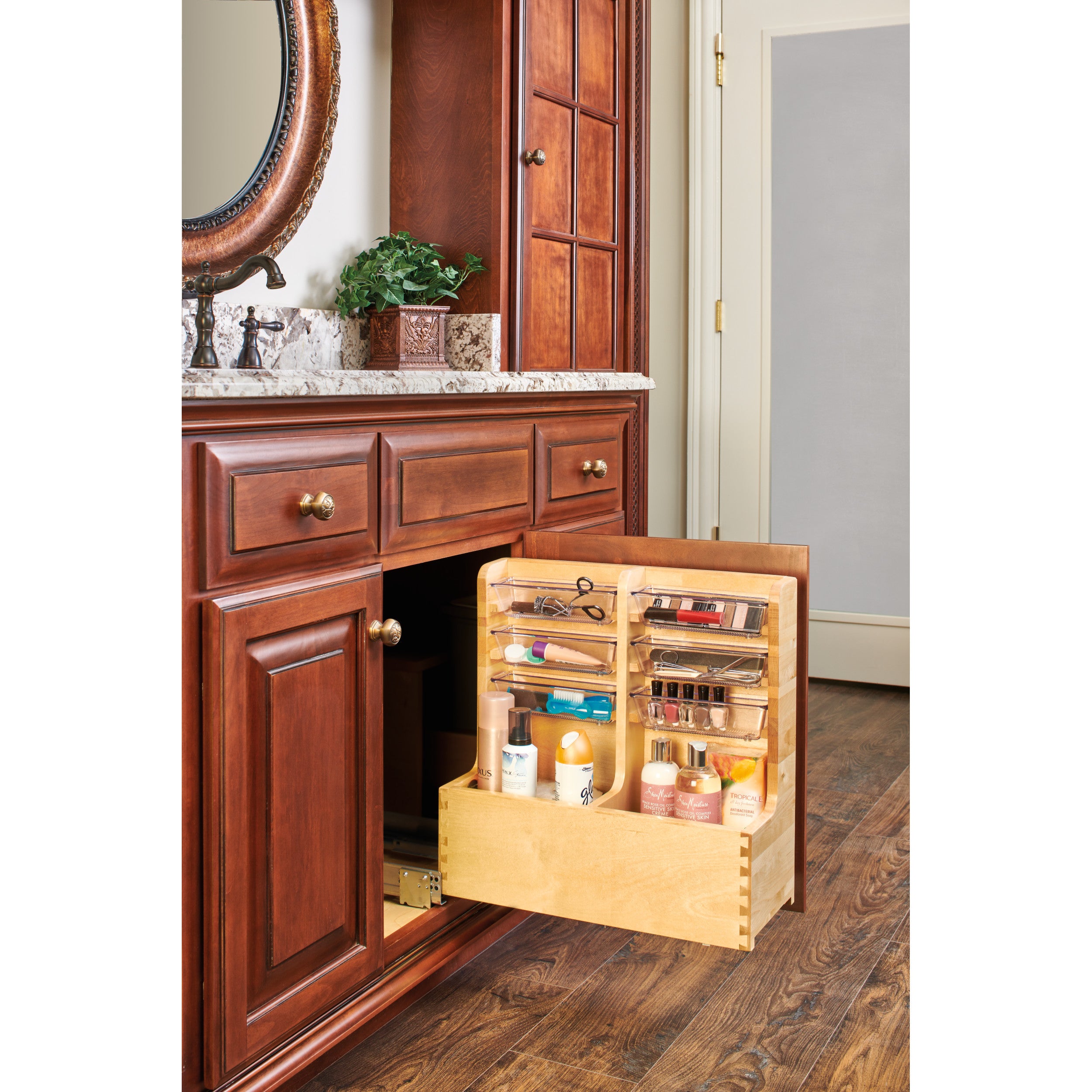 30 in Wood Vanity Sink Base Storage Organizer Natural  11.69 in (297 mm) W x 18.75 in (476 mm) D x 18.87 in (479 mm) H