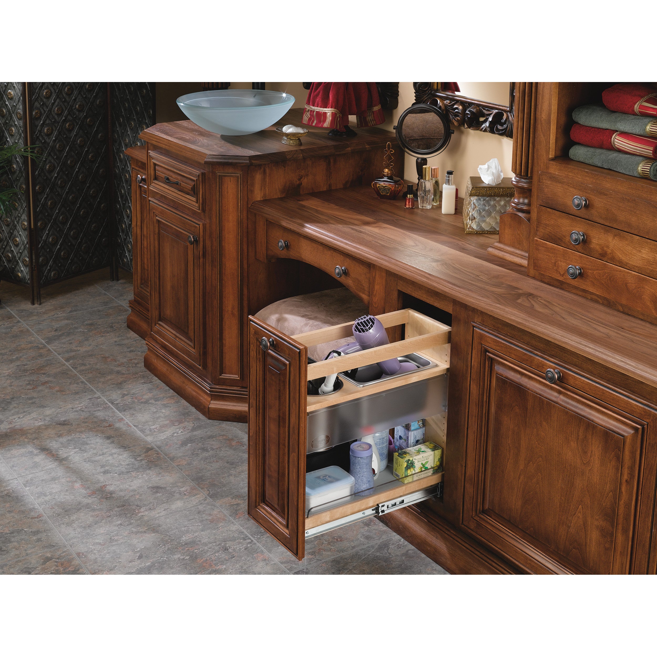 20 in x 8 in Vanity Grooming Organizer w/ Soft-Close Natural  8.44 in (214 mm) W x 19.56 in (497 mm) D x 20.38 in (518 mm) H