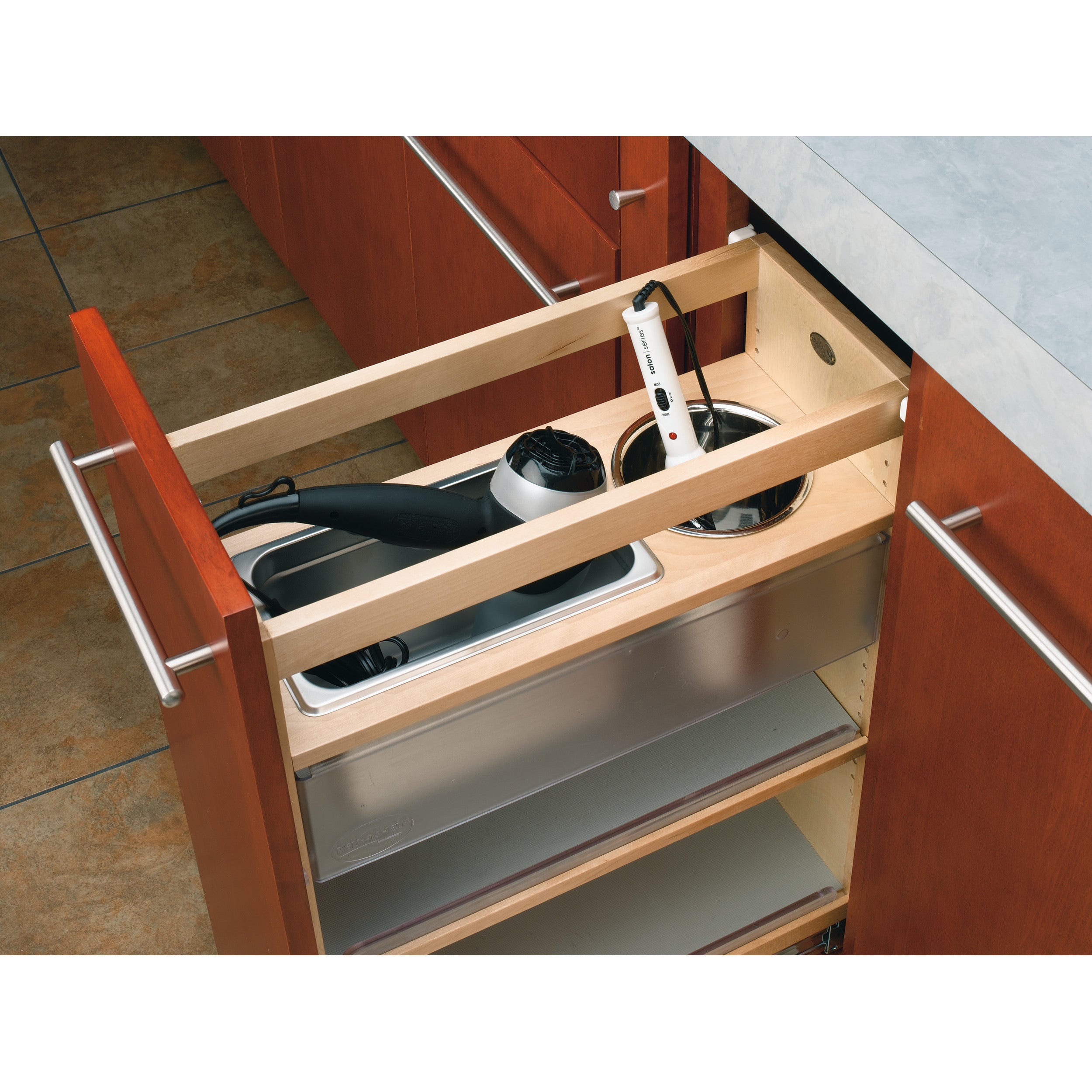 25 in x 8 in Vanity Grooming Organizer w/ Soft-Close Natural  8.44 in (214 mm) W x 19.56 in (497 mm) D x 25.56 in (649 mm) H