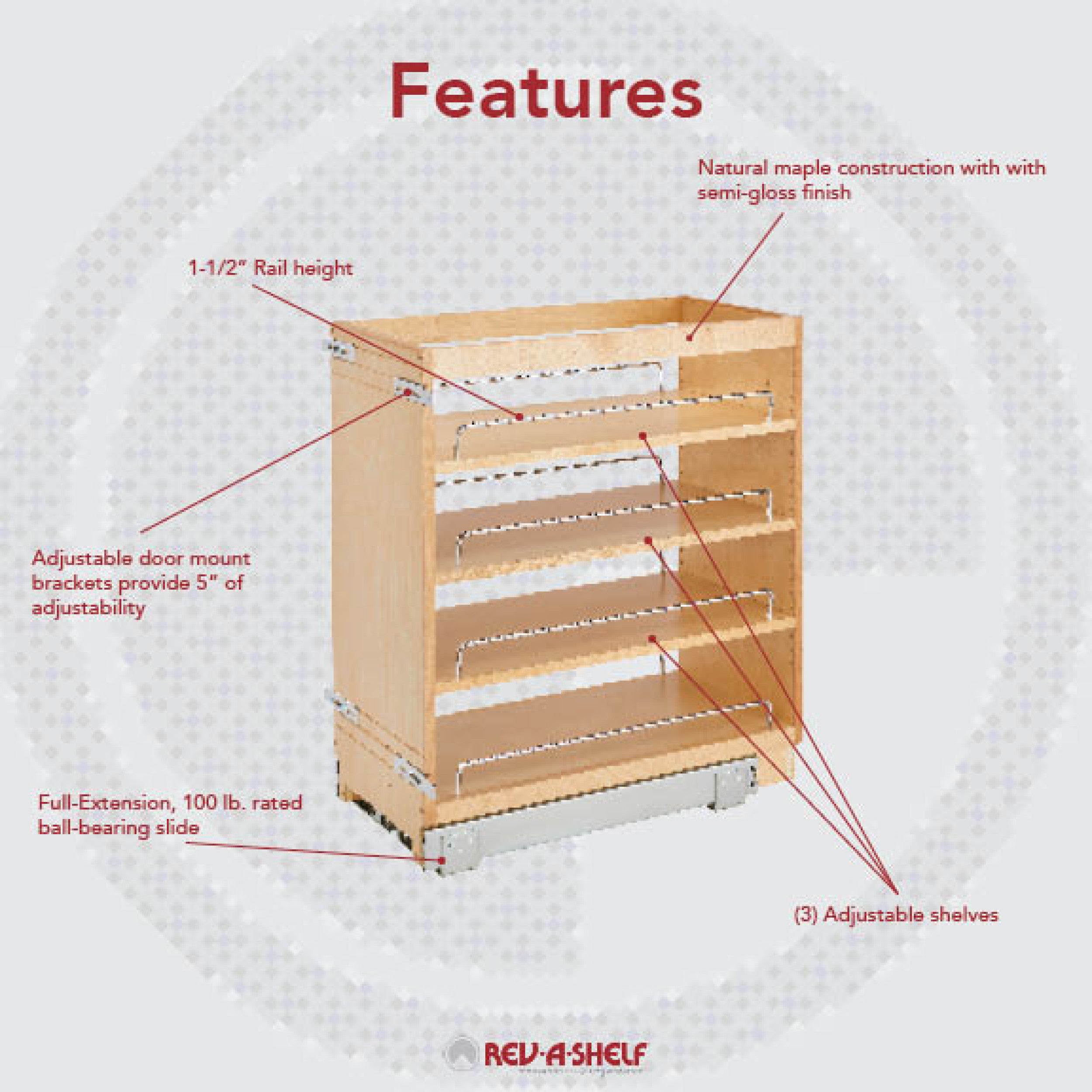 11 in Base Cabinet Organizer Natural  11 in (279 mm) W x 22.5 in (572 mm) D x 25.5 in (648 mm) H