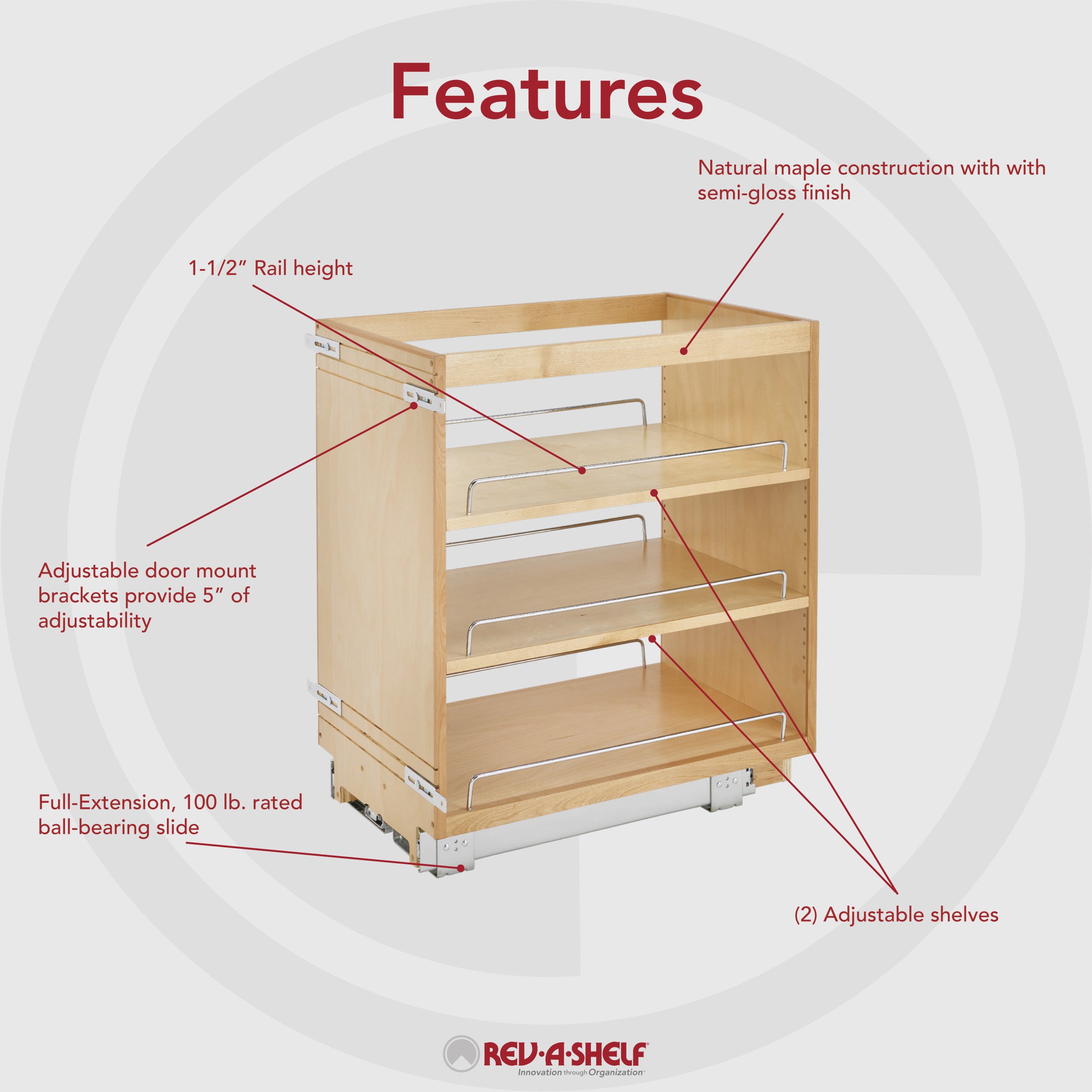 14 in Base Cabinet Organizer Natural  14 in (356 mm) W x 22.5 in (572 mm) D x 25.5 in (648 mm) H