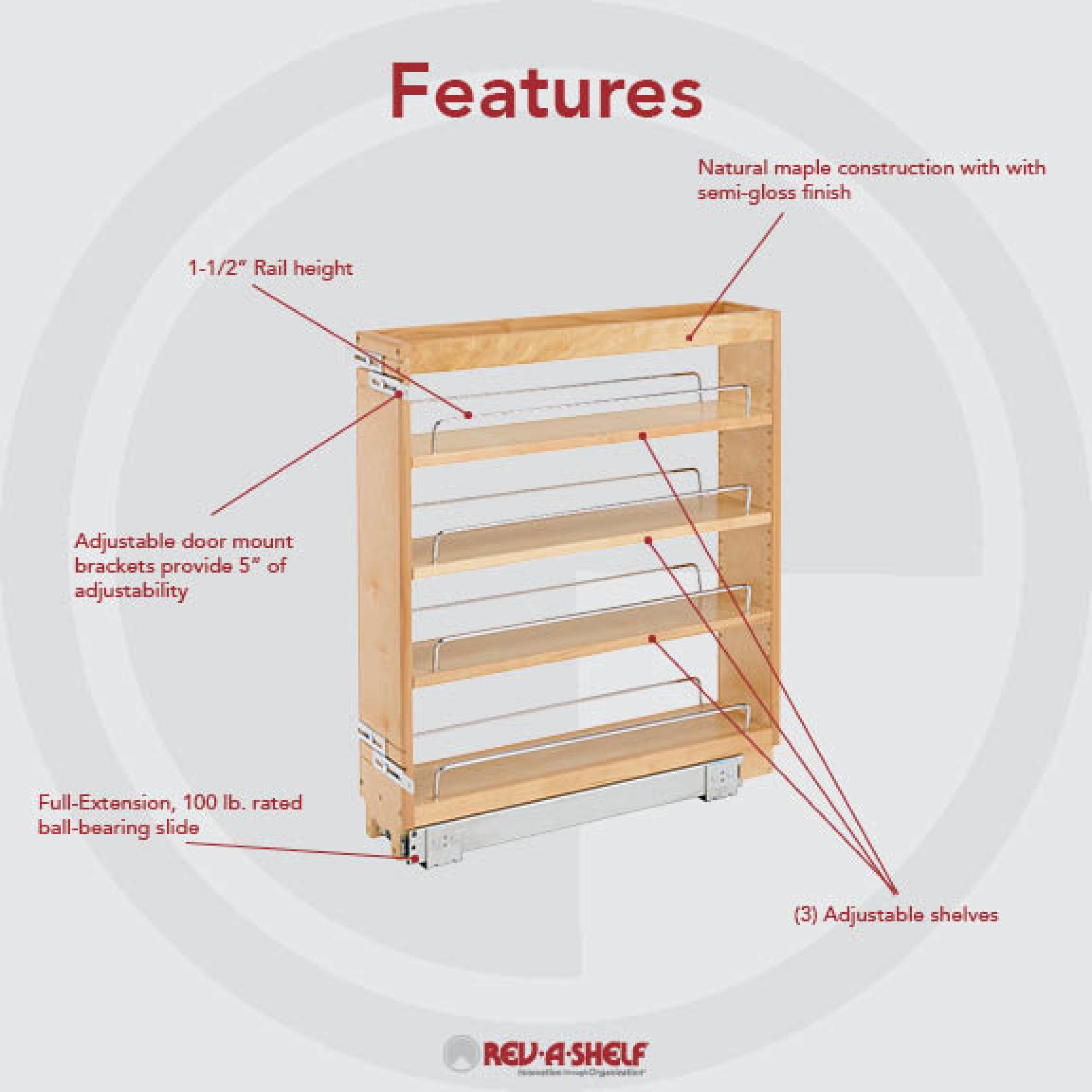 5 in Base Cabinet Organizer Natural  5 in (127 mm) W x 22.5 in (572 mm) D x 25.5 in (648 mm) H