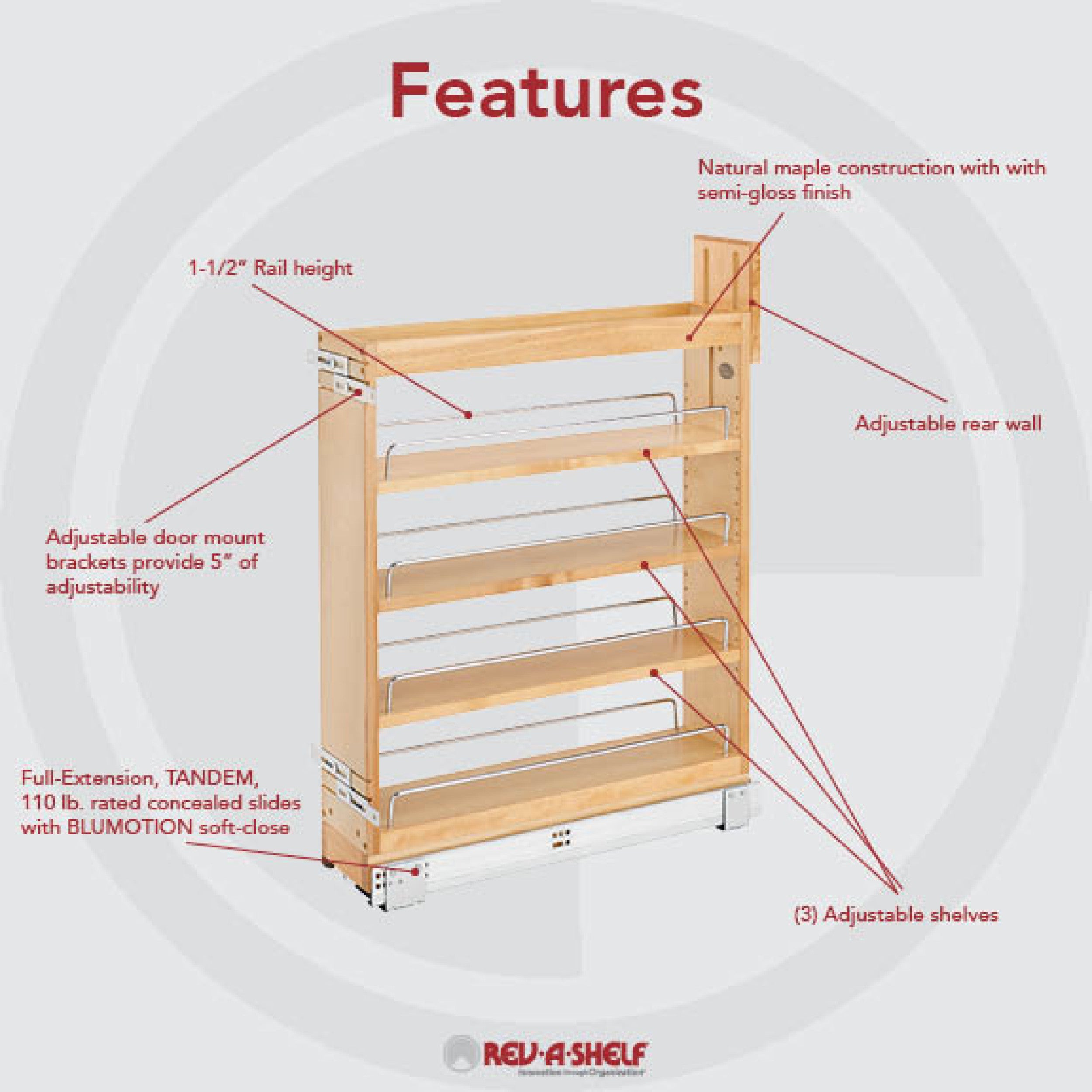 5 in Base Cabinet Organizer Soft-Close Natural  6 in (152 mm) W x 21.63 in (549 mm) D x 25.5 in (648 mm) H