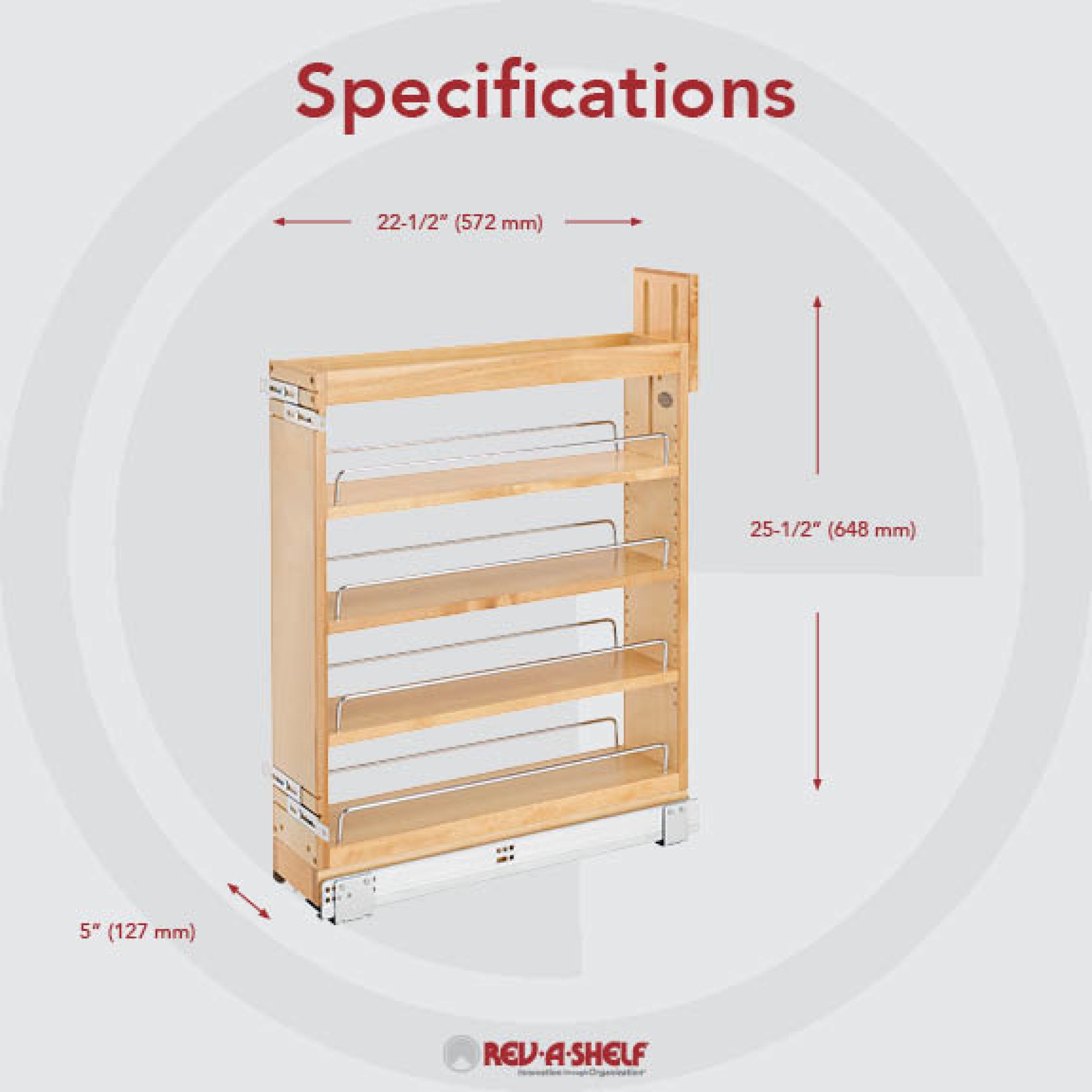 5 in Base Cabinet Organizer Soft-Close Natural  6 in (152 mm) W x 21.63 in (549 mm) D x 25.5 in (648 mm) H