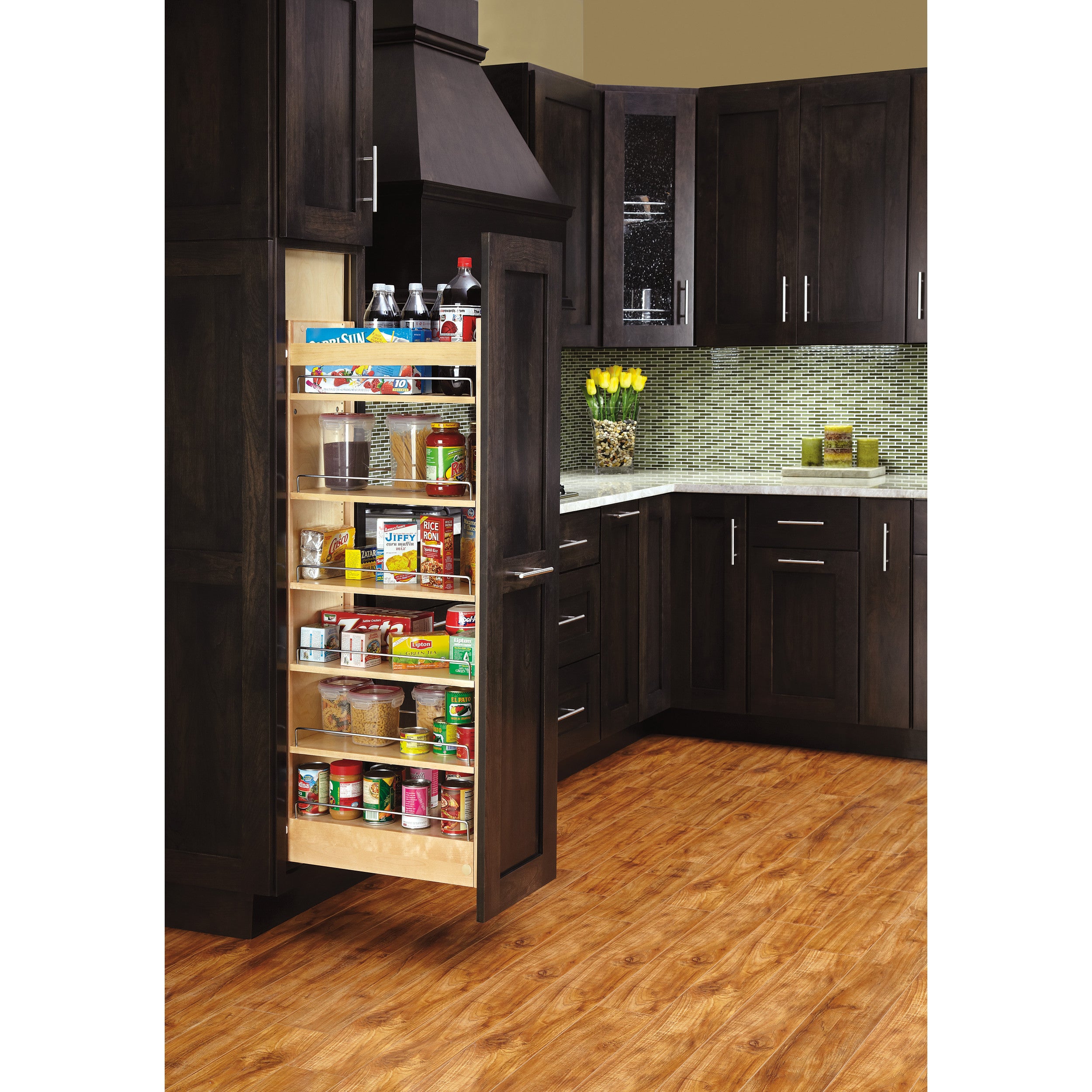 11 in W x 58 in H Wood Pantry Pullout Soft Close Natural  11 in (279 mm) W x 22 in (559 mm) D x 58.25 in (1480 mm) H
