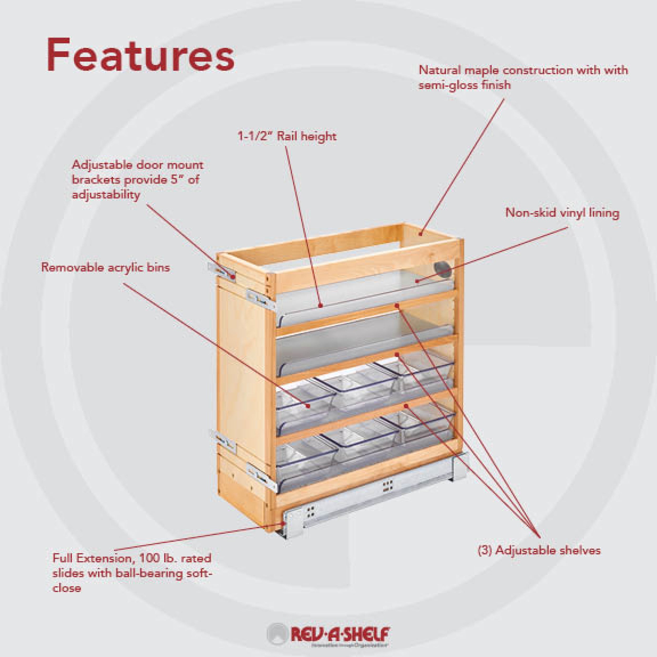 8 in W X 20 in H Wood Vanity Base Organizer w/Soft-Close Natural  8.44 in (214 mm) W x 19.56 in (497 mm) D x 20.38 in (518 mm) H