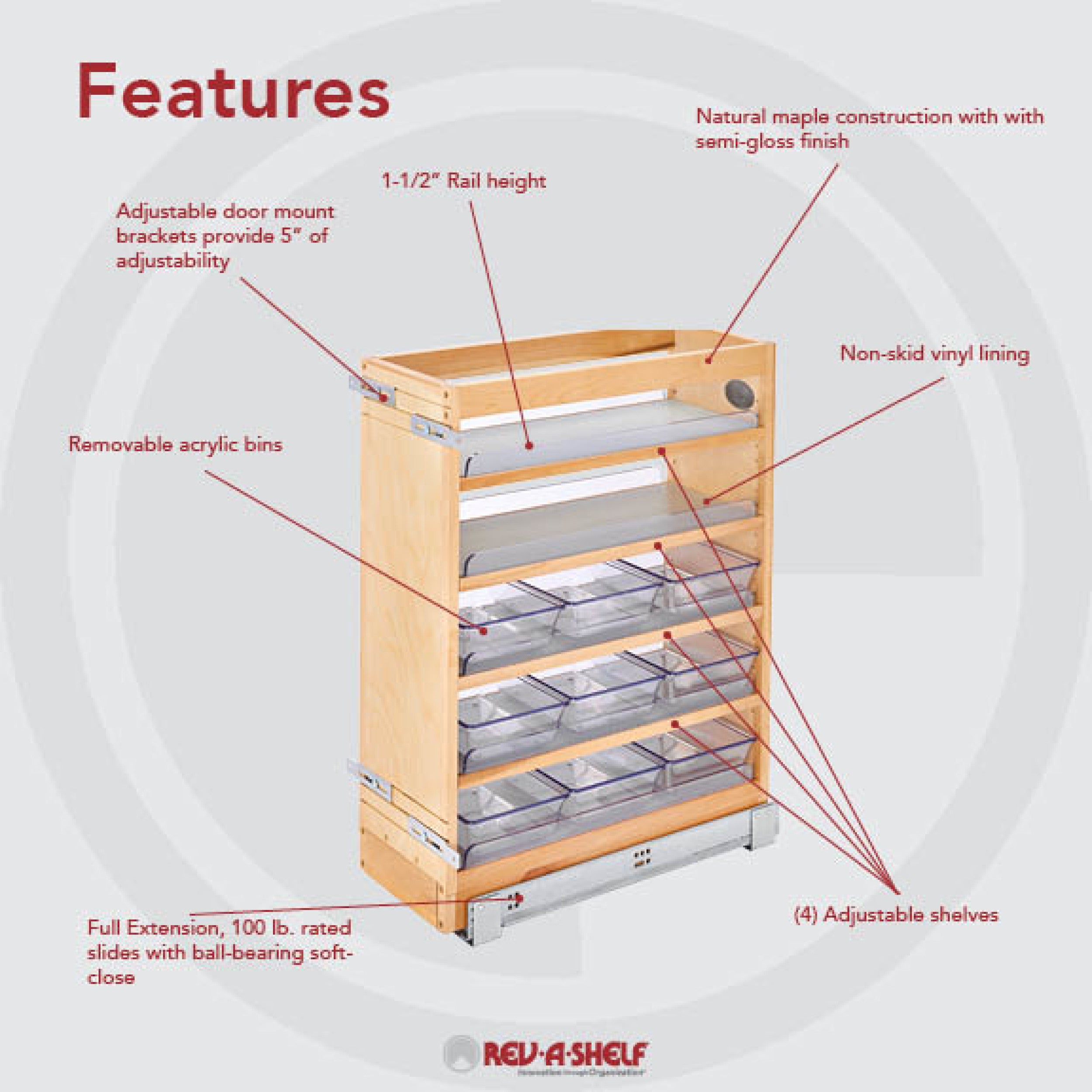 8 in W X 25 in H Wood Vanity Base Organizer w/Soft-Close Natural  8.44 in (214 mm) W x 19 in (483 mm) D x 25.56 in (649 mm) H
