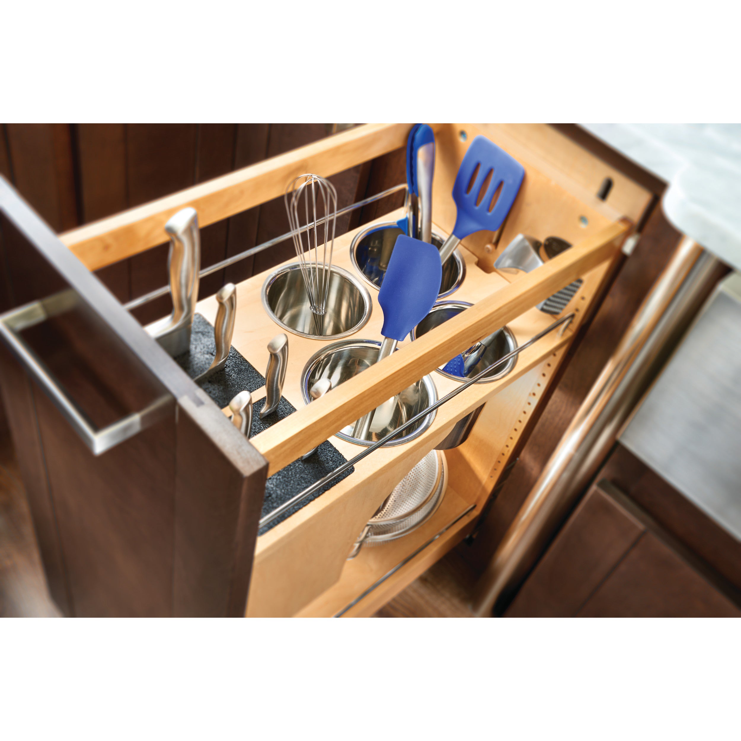 11 in Base Cabinet Organizer w/ Knife Block w/Soft-Close Natural  11.75 in (298 mm) W x 21.63 in (549 mm) D x 25.5 in (648 mm) H