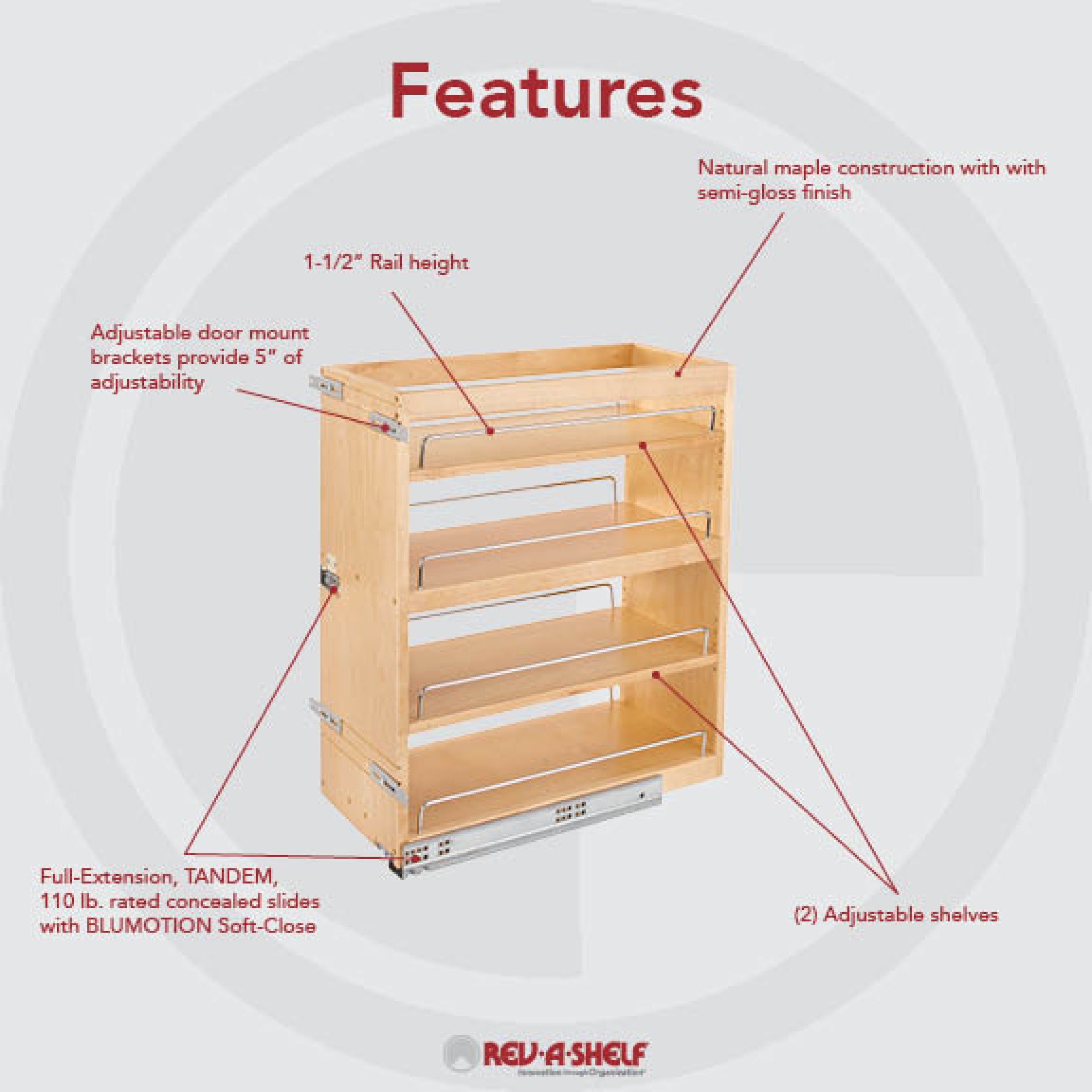 10.5 in Base Cabinet Organizer Soft-Close Natural  10.5 in (267 mm) W x 21.81 in (554 mm) D x 25.25 in (641 mm) H