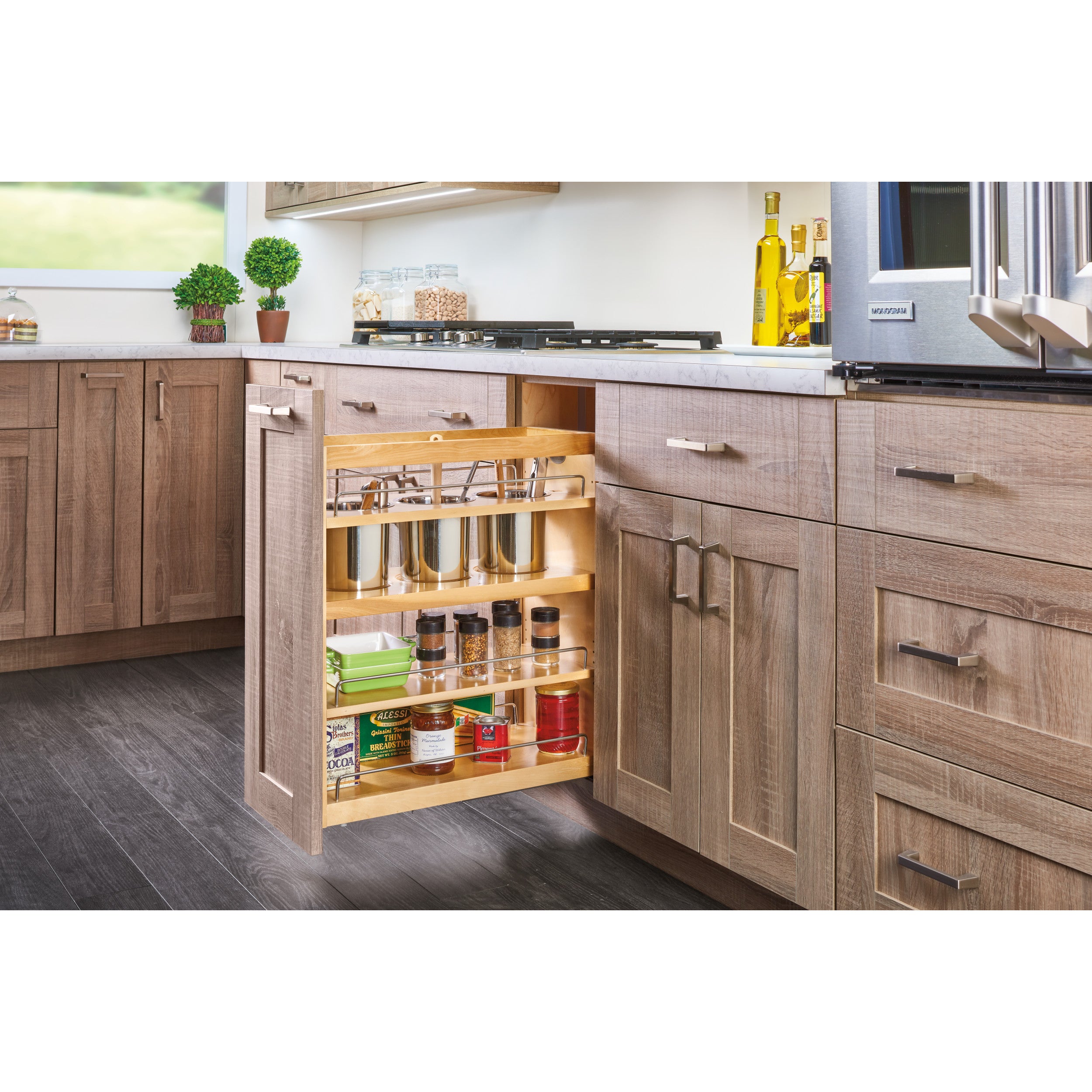 10.5 in Base Cabinet Organizer w/ 3 Utensil Bins Natural  10.5 in (267 mm) W x 21.81 in (554 mm) D x 25.25 in (641 mm) H