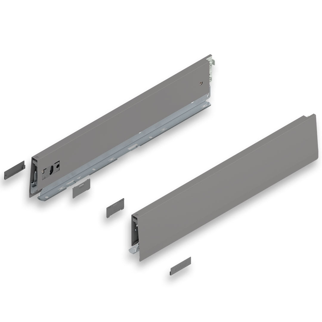 MERIVOBOX INDIUM GRAY drawer side, height M (91 mm), NL=450 mm, right+left