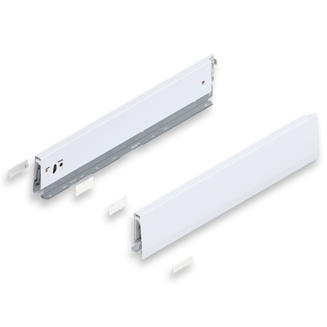 MERIVOBOX SILK WHITE drawer side, height M (91 mm), NL=450 mm, right+left