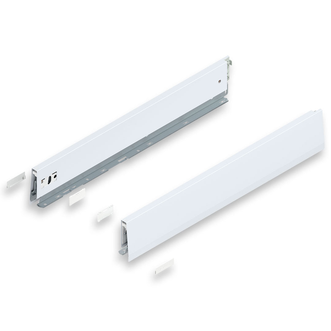MERIVOBOX SILK WHITE drawer side, height M (91 mm), NL=550 mm, right+left