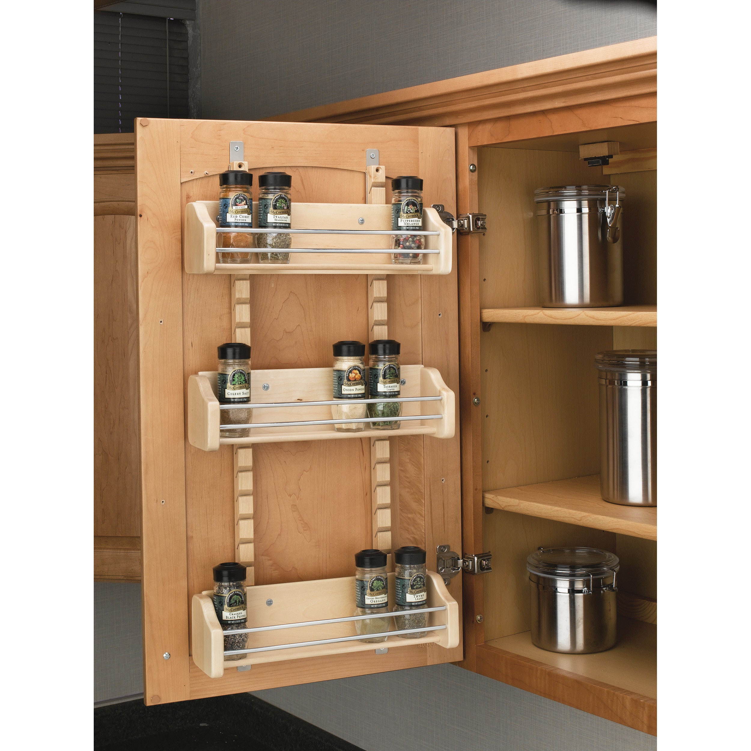 Large Adjustable Door mount Spice Rack Natural  16.13 in (410 mm) W x 4 in (102 mm) D x 25 in (635 mm) H