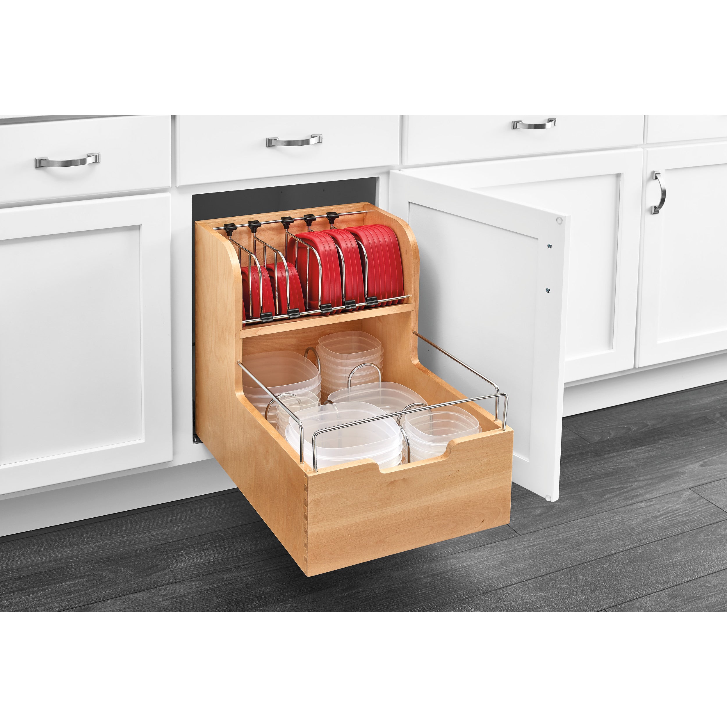 Food Storage Container Organizer Soft Close Natural  14.5 in (368 mm) W x 21.25 in (540 mm) D x 18.88 in (480 mm) H