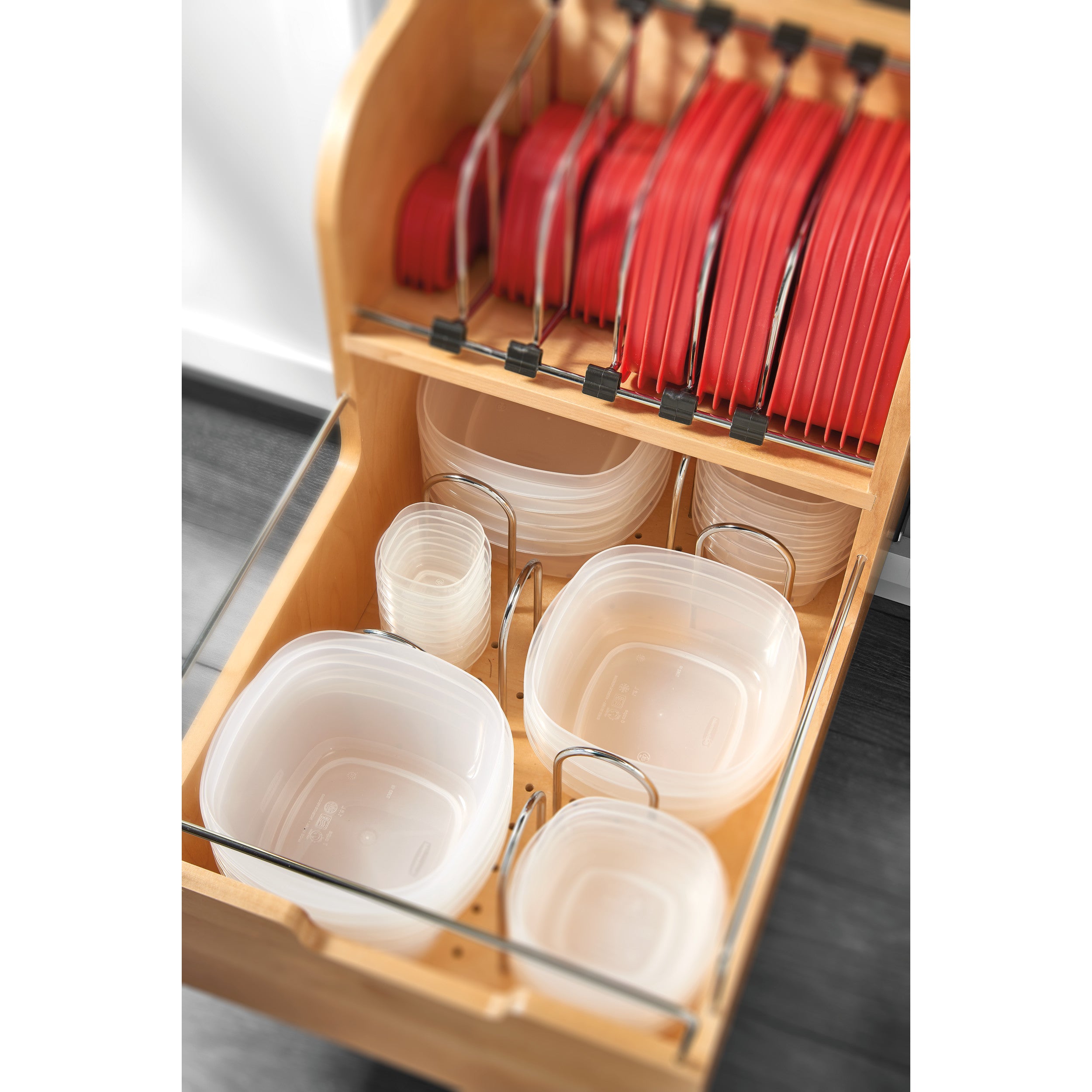 Food Storage Container Organizer Soft Close Natural  20.5 in (521 mm) W x 21.25 in (540 mm) D x 18.88 in (480 mm) H