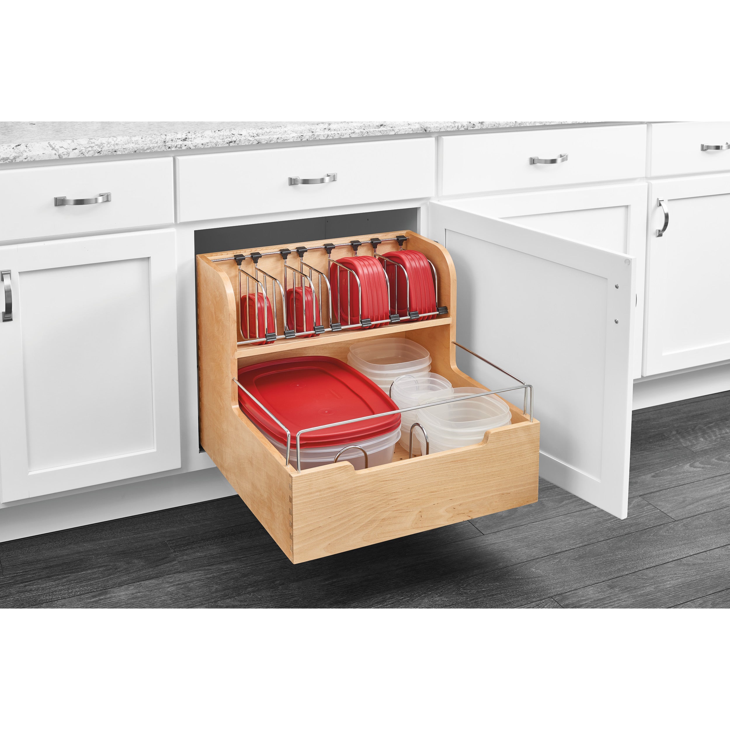 Food Storage Container Organizer Soft Close Natural  20.5 in (521 mm) W x 21.25 in (540 mm) D x 18.88 in (480 mm) H