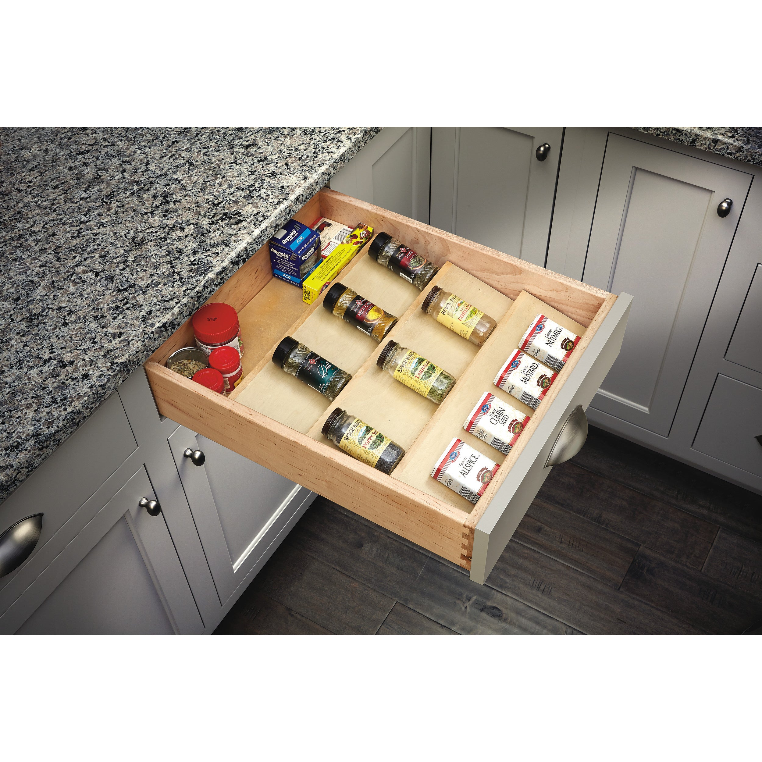 22 in Wood Spice Drawer Insert Natural  22 in (559 mm) W x 19.75 in (502 mm) D x 1.55 in (39 mm) H