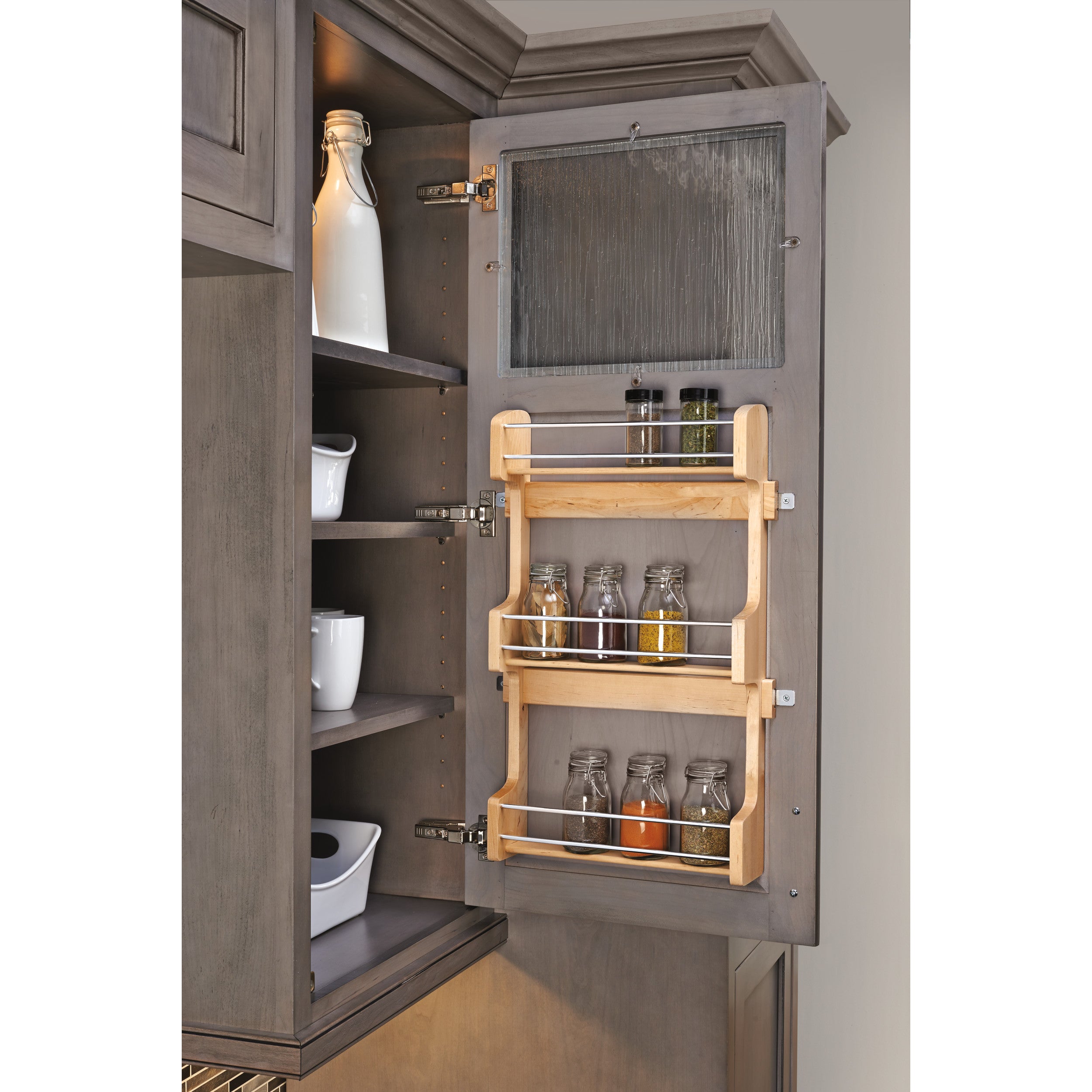 18 in Cabinet Door mount Wood 3-Shelf Spice Rack Natural  13.5 in (343 mm) W x 3.13 in (80 mm) D x 21.25 in (540 mm) H