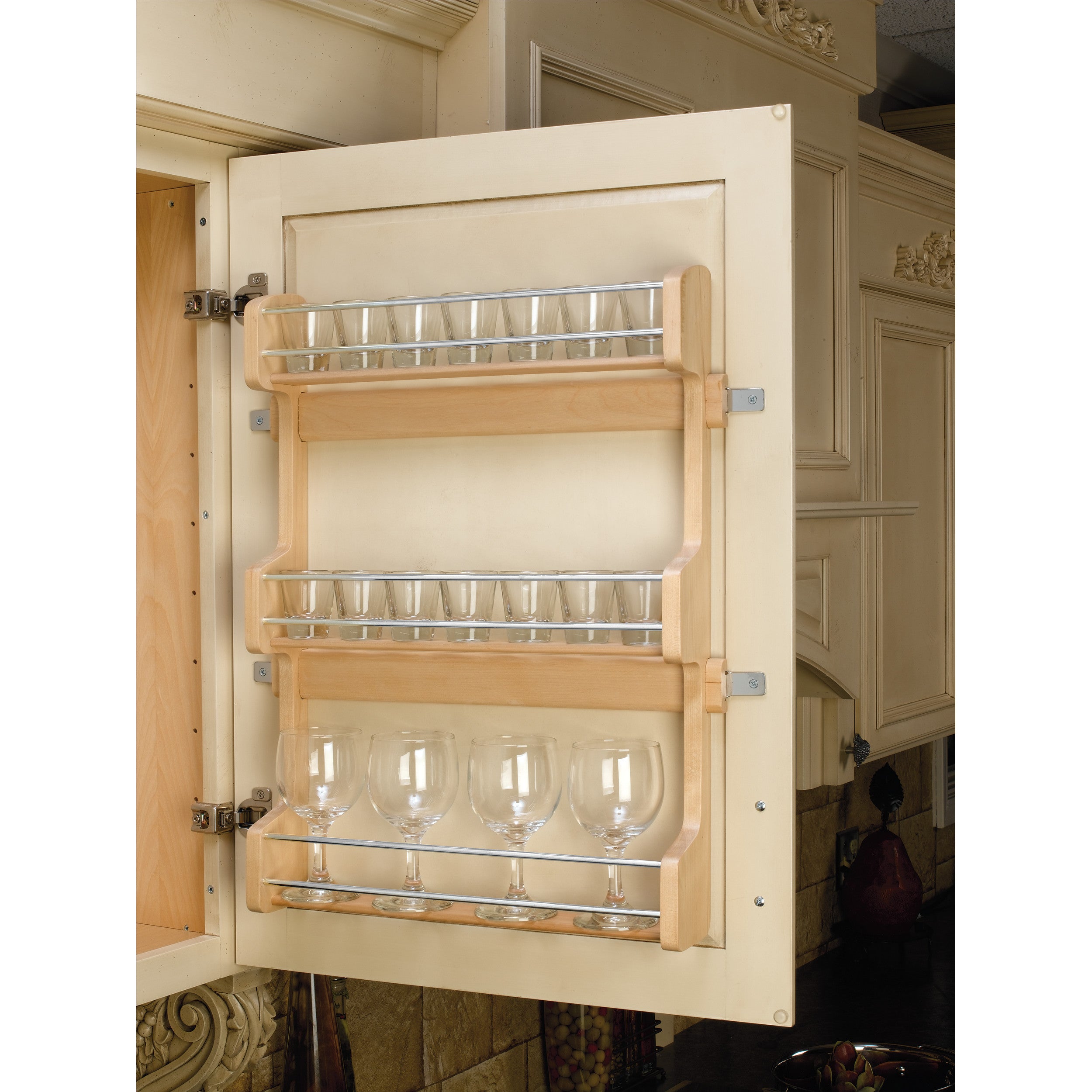 21 in Cabinet Door mount Wood 3-Shelf Spice Rack Natural  16.5 in (419 mm) W x 3.13 in (80 mm) D x 21.25 in (540 mm) H