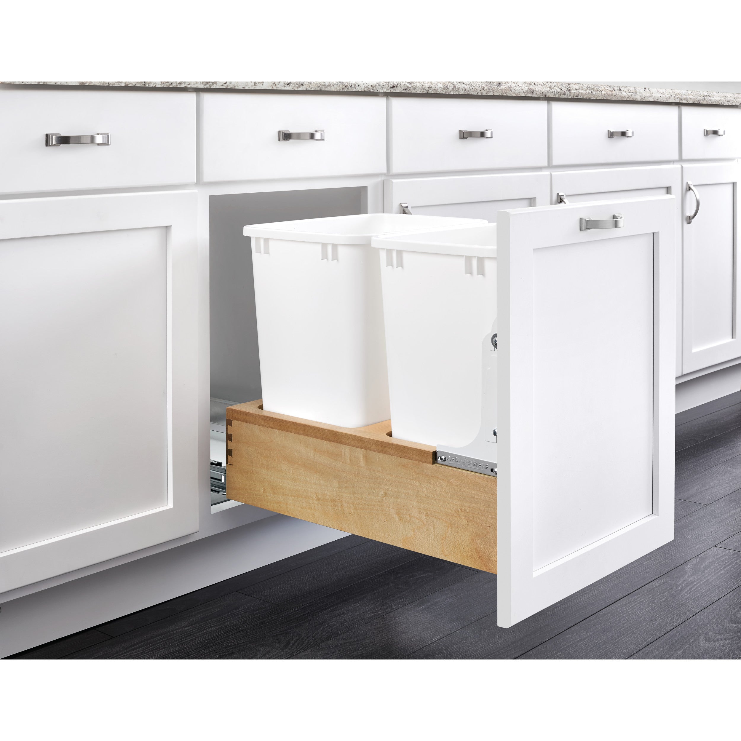 Double 35 Qrt Pull-Out Waste Container Natural  14.25 in (362 mm) W x 21.75 in (552 mm) D x 19.25 in (489 mm) H