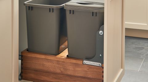 Double 35 Qrt Waste Container Walnut  15 in (381 mm) W x 22.13 in (562 mm) D x 19.25 in (489 mm) H