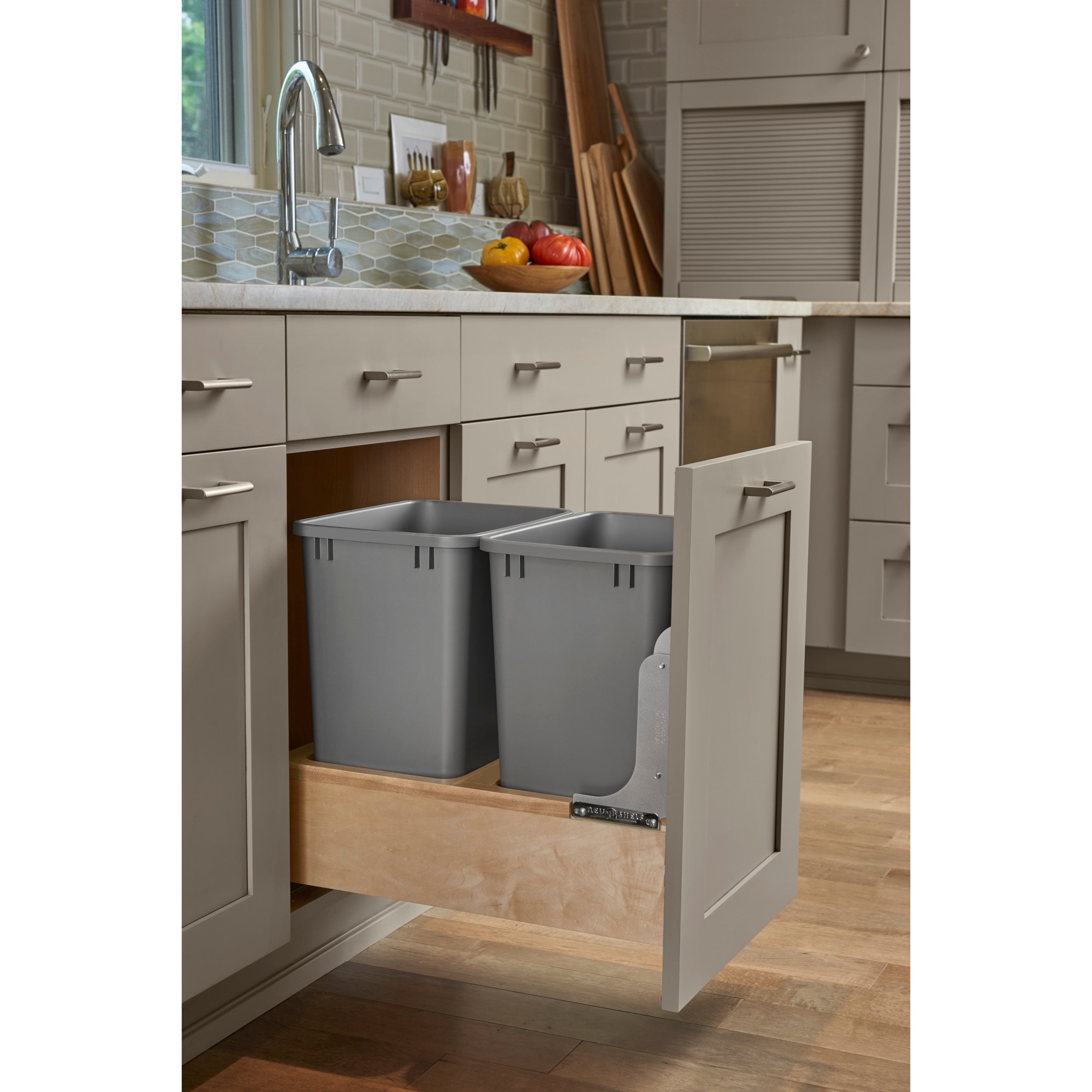 Double 35 Qrt Pull-Out Waste Container Natural  14.25 in (362 mm) W x 21.75 in (552 mm) D x 19.25 in (489 mm) H