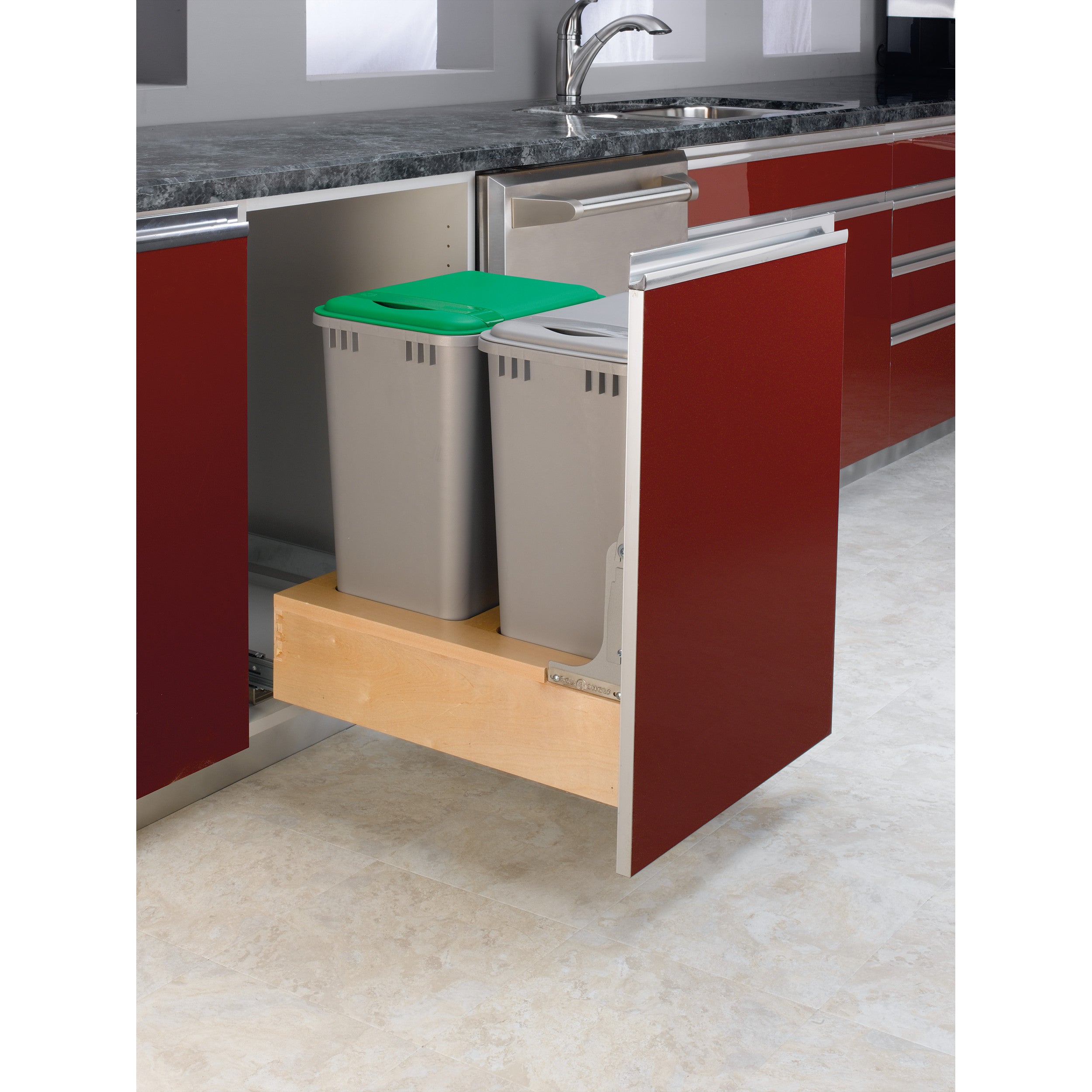 Double 50 Qrt Pull-Out Waste Container Natural  17.25 in (438 mm) W x 21.75 in (552 mm) D x 23.19 in (589 mm) H
