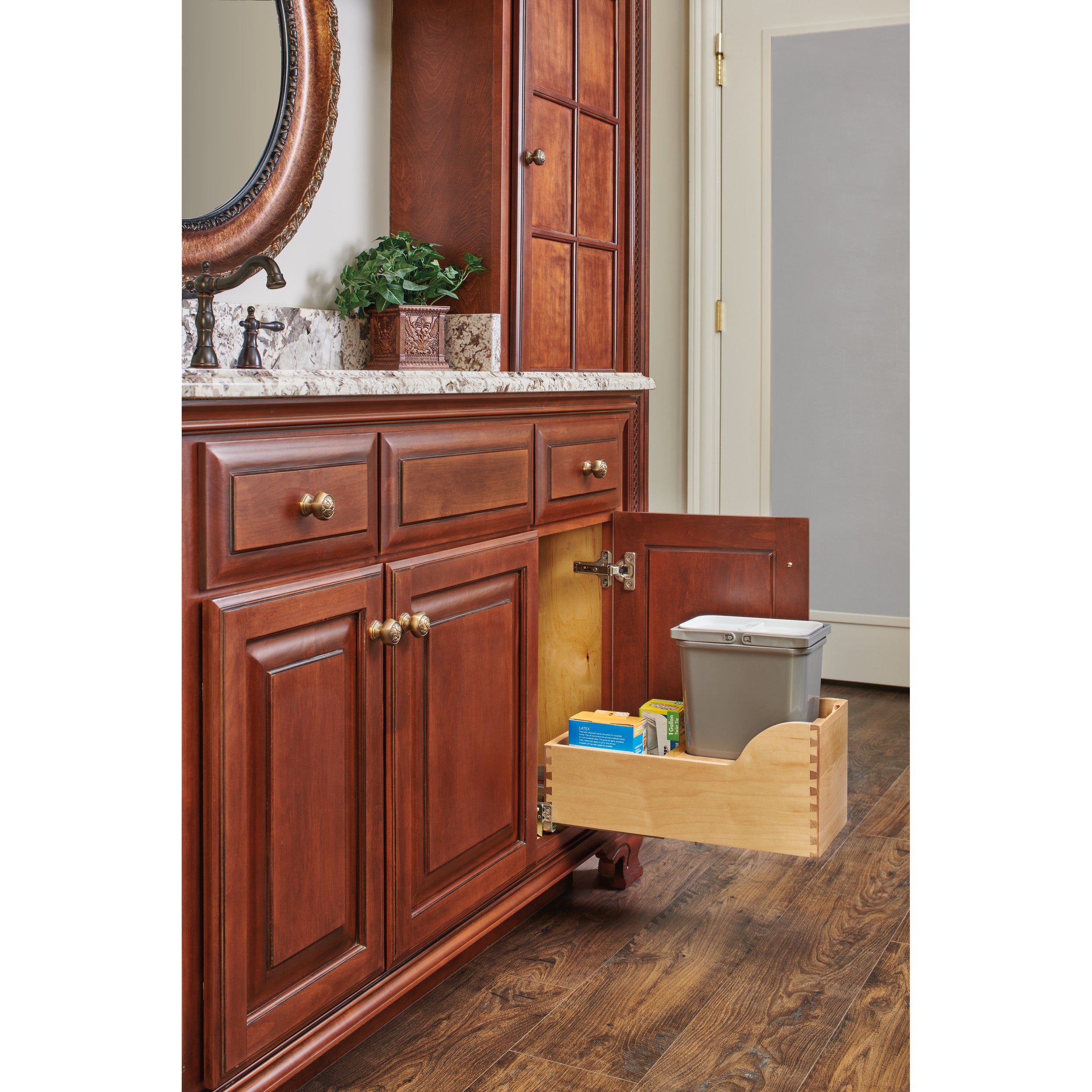 Vanity Depth 8L Pull-Out Waste Container Natural  8.63 in (219 mm) W x 18.56 in (471 mm) D x 13.94 in (354 mm) H