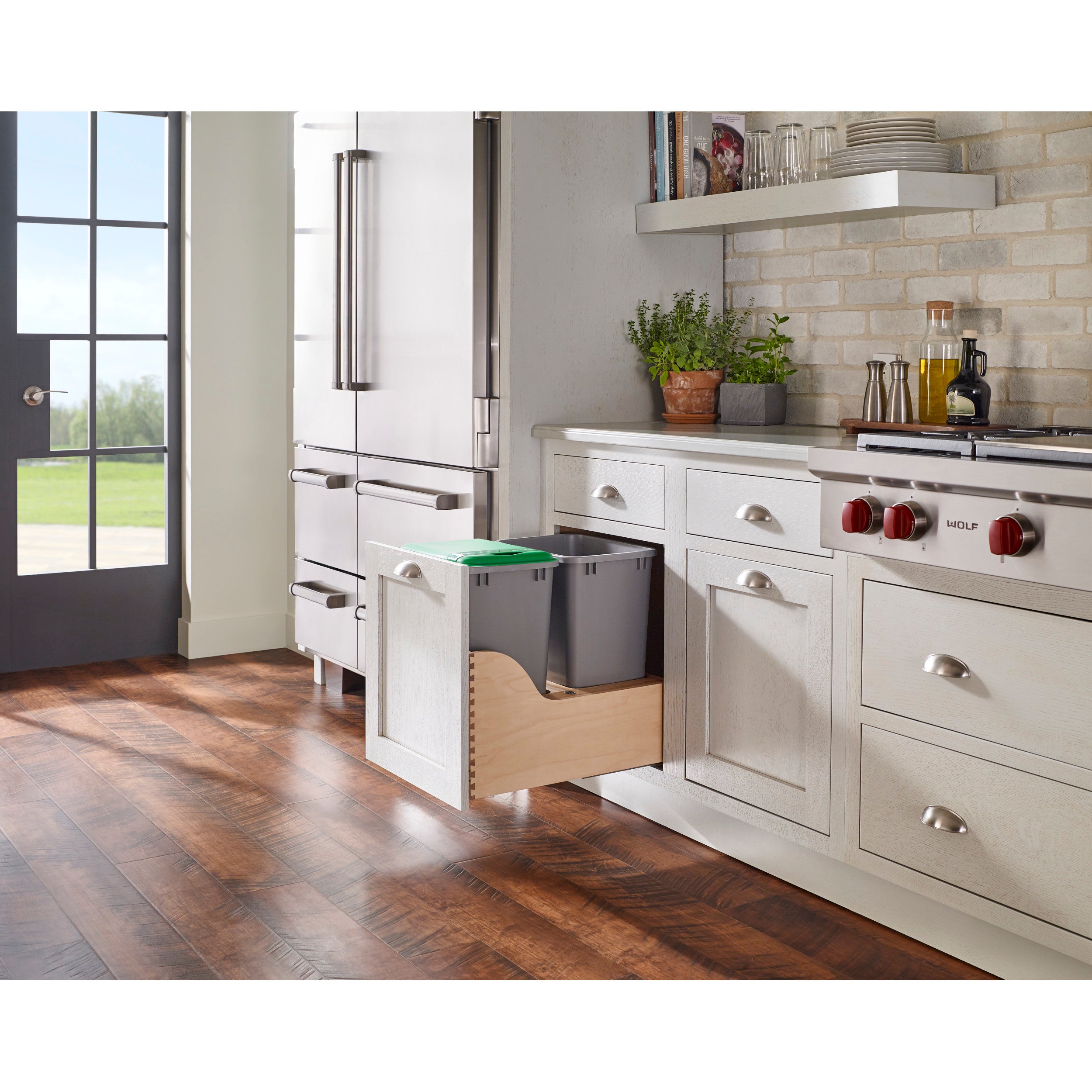 Double 35 Qrt Pull-Out Waste Container Natural  18 in (457 mm) W x 21.67 in (550 mm) D x 20.38 in (518 mm) H