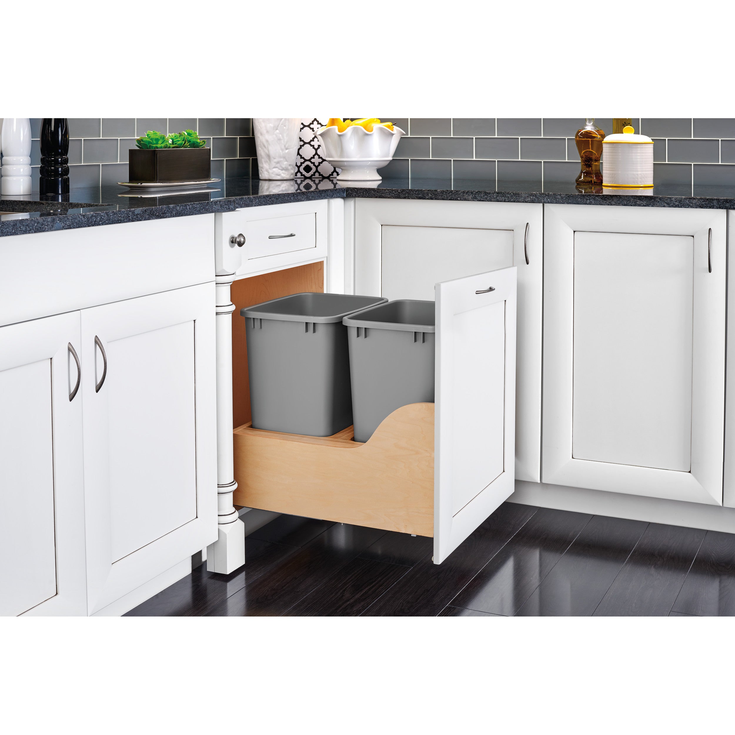 Double 35 Qrt Pull-Out Waste Container Natural  18 in (457 mm) W x 21.67 in (550 mm) D x 20.38 in (518 mm) H